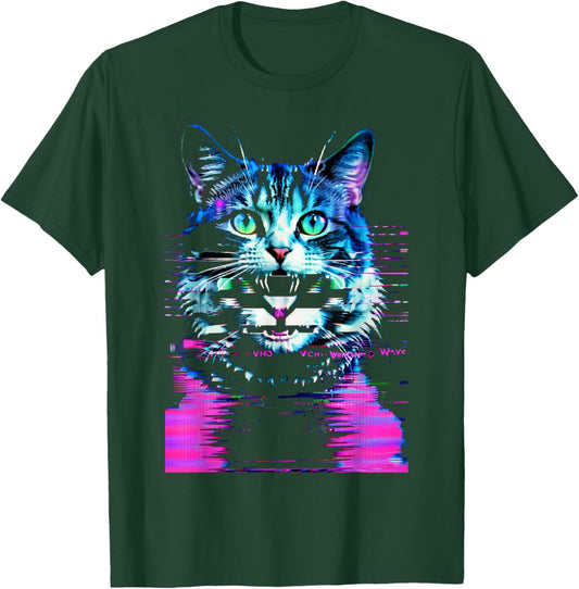 Weirdcore Cat Glitch Trippy Vaporwave Alt Harajuku Punk Men Women T-Shirt - T-Shirt | Forest