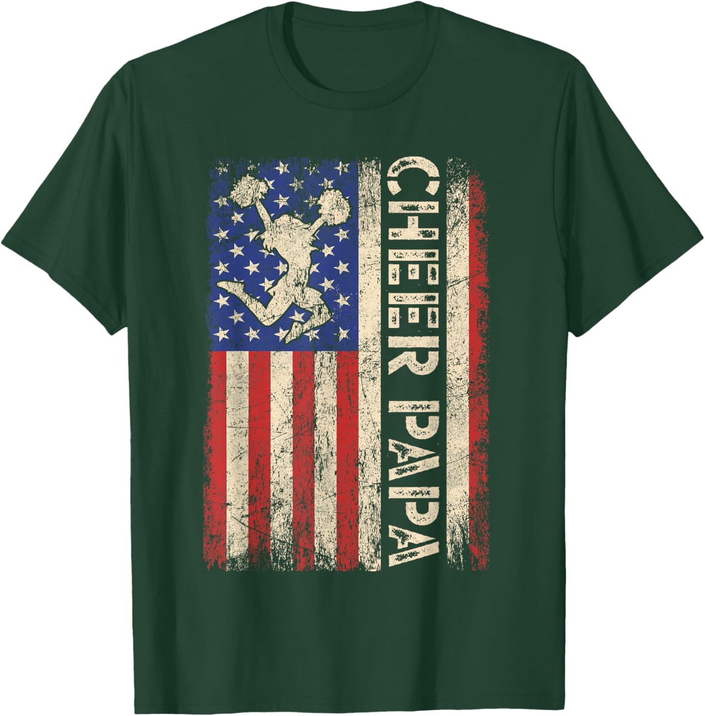 Cheer Papa Funny Cheer Dad Cheerleader Dad American US Flag T-Shirt - T-Shirt | Forest