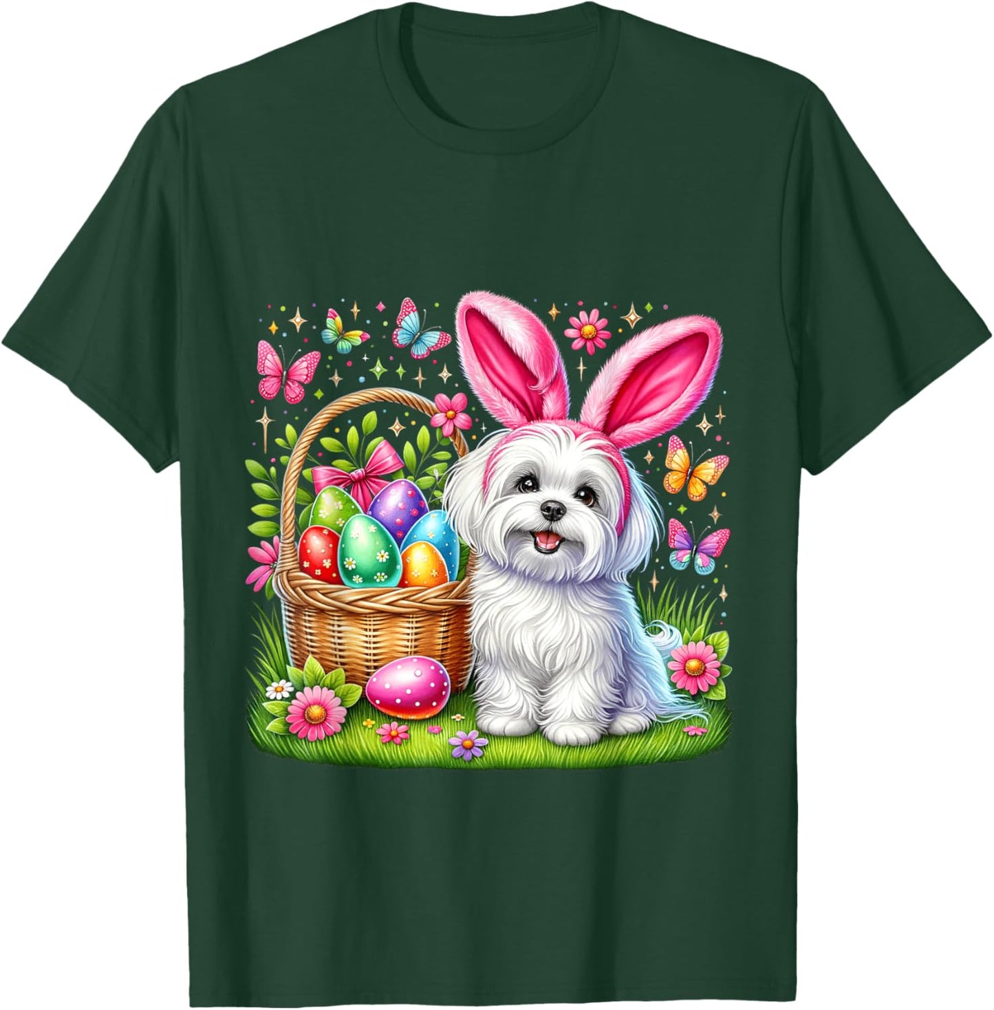 Cute Bunny Maltese Dog Easter Eggs Basket Easter Day Party T-Shirt - T-Shirt | Forest
