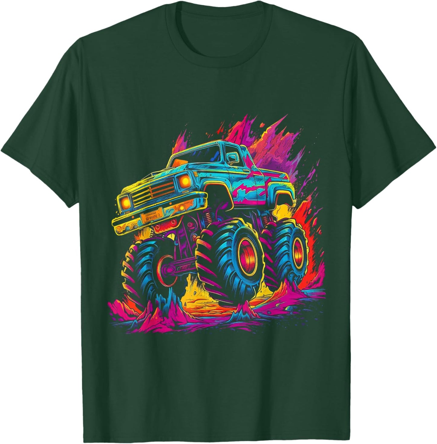 Retro Vintage Monster Truck Retro Sunset Monster Truck Boys T-Shirt - T-Shirt | Forest