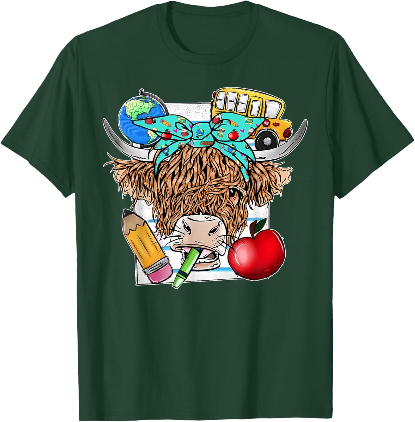 Highland Cow Teacher Farm Western Cute Cow Bandana Women Kids T-Shirt - T-Shirt | Forest