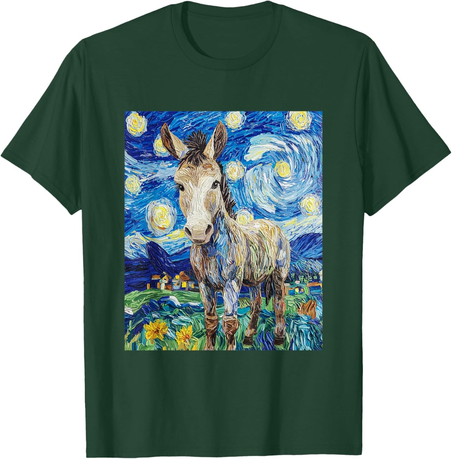 Funny Donkey - Van Gogh Style - Starry Night Graphic T-Shirt - T-Shirt | Forest