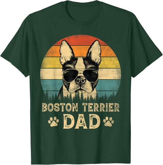 Vintage Boston Terrier Dad Dog Lovers Father's Day T-Shirt - T-Shirt | Forest
