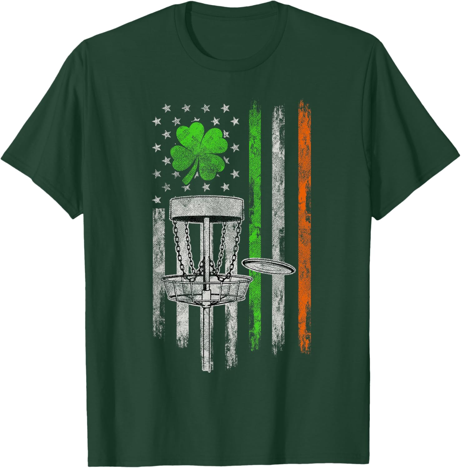 Disc Golf American Irish Flag St Patricks Day Shamrock Leaf T-Shirt - T-Shirt | Forest