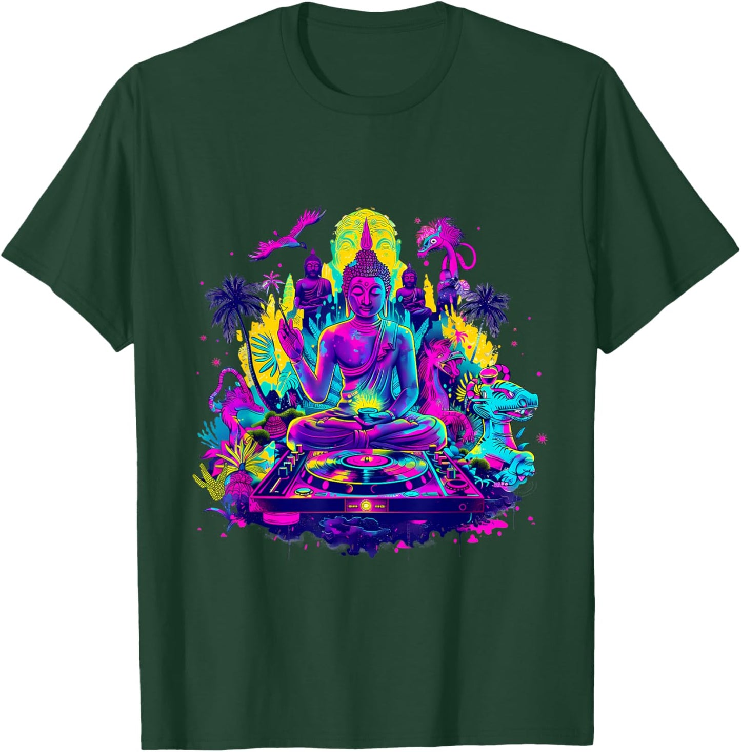 Buddha DJ Tropical Turntable DJ Buddha Dance Club Meditation T-Shirt - T-Shirt | Forest