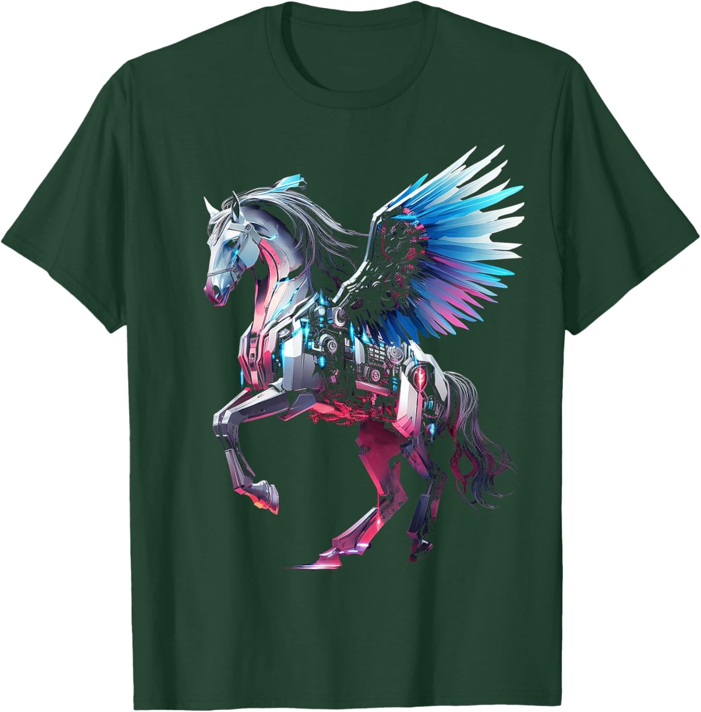 Pegasus Robot Art Animal Horse Geometric Graphic Unicorn T-Shirt - T-Shirt | Forest