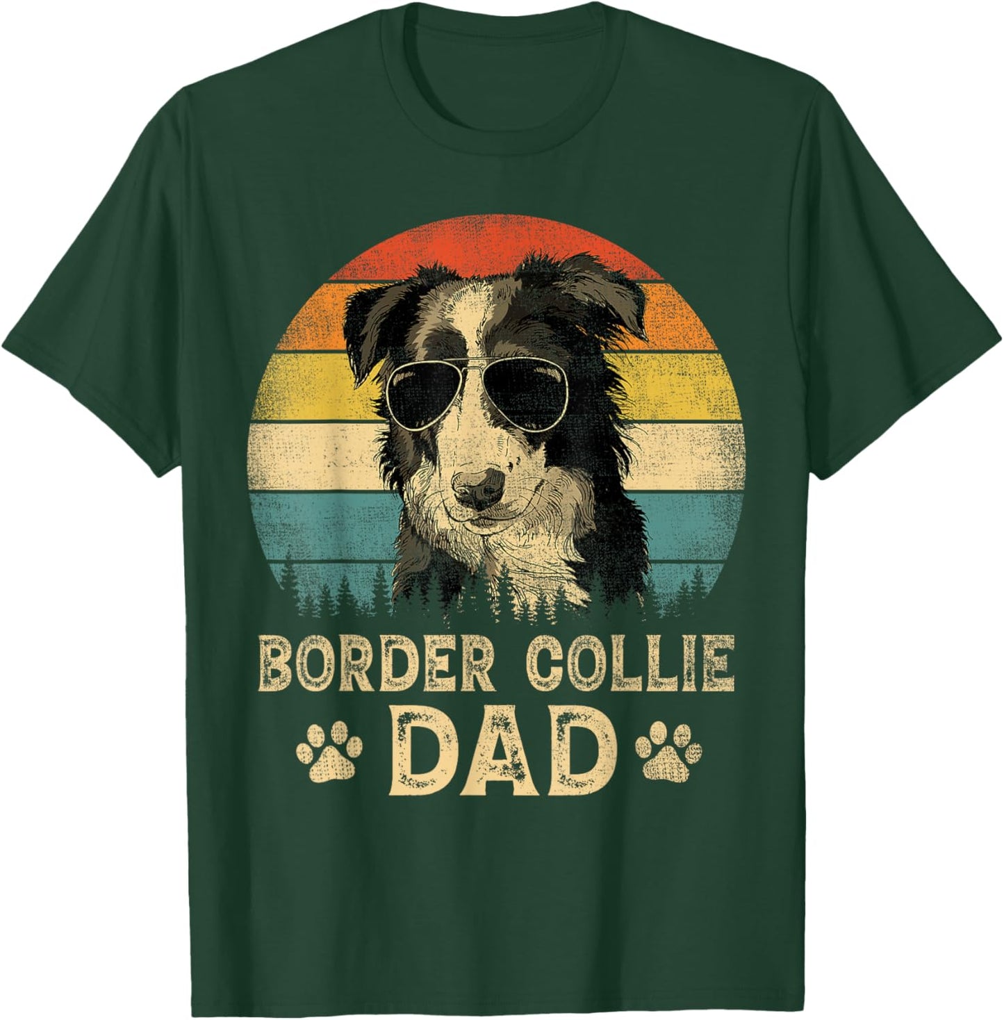 Vintage Border Collie Dad Dog Lovers Father's Day T-Shirt - T-Shirt | Forest