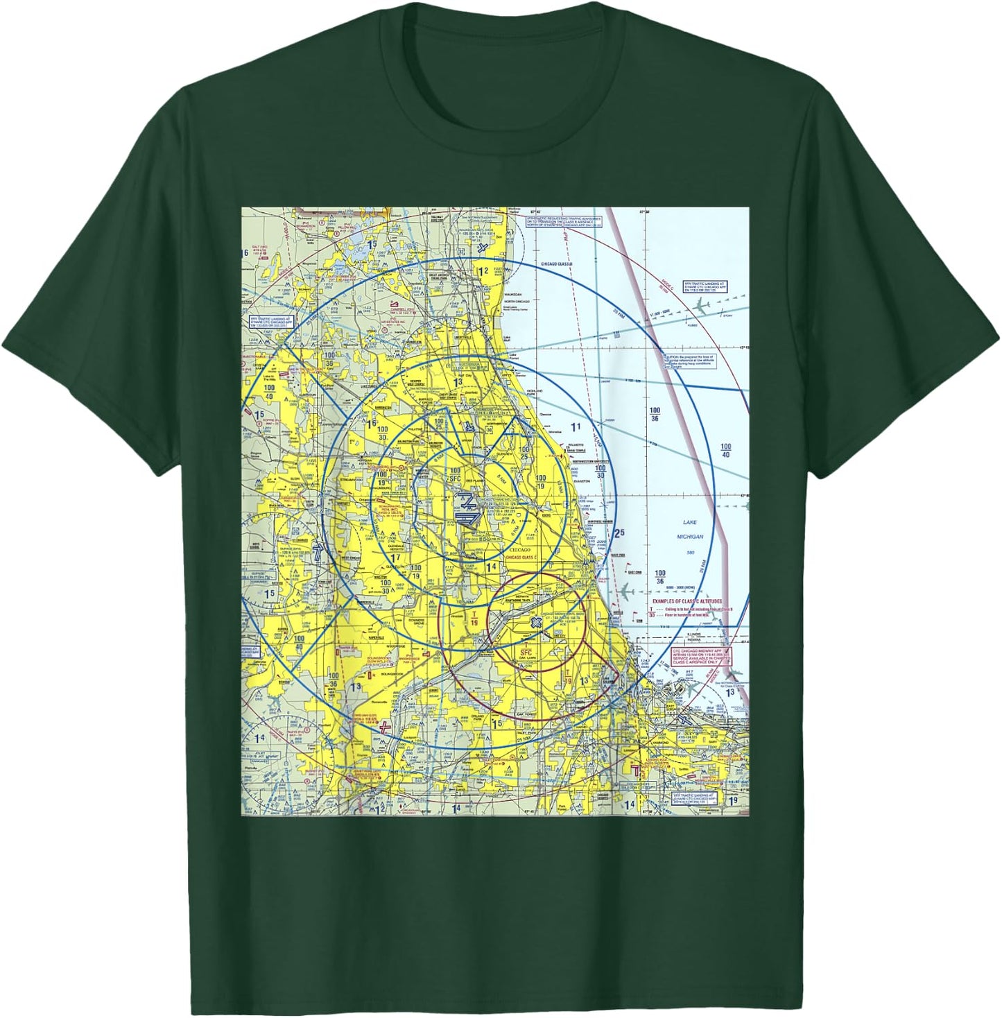 Aeronautical VFR Sectional Chart - Chicago T-Shirt - T-Shirt | Forest