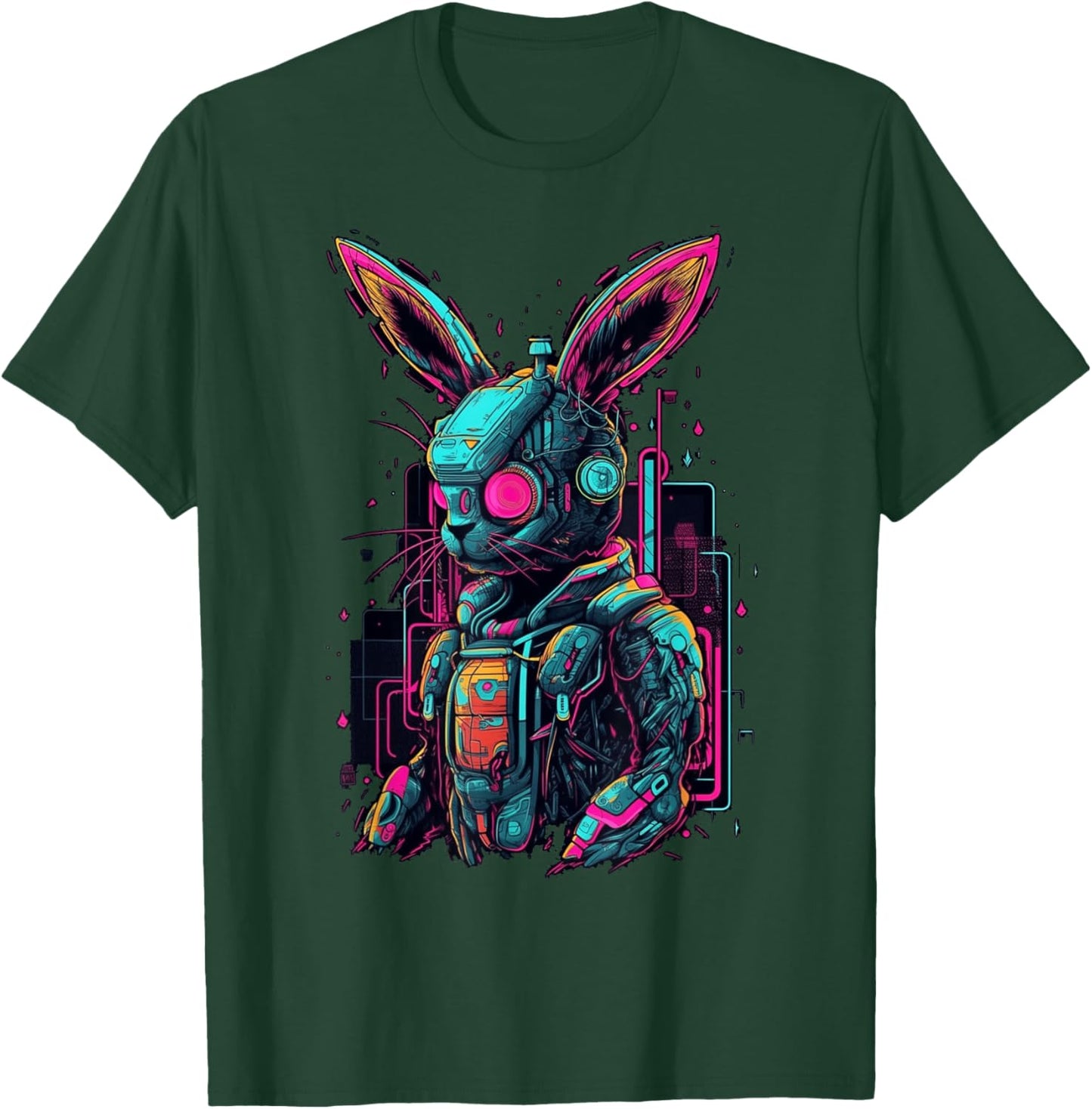 Cyberpunk Bunny Cyborg Rabbit | Cool Gamer Easter T-Shirt - T-Shirt | Forest