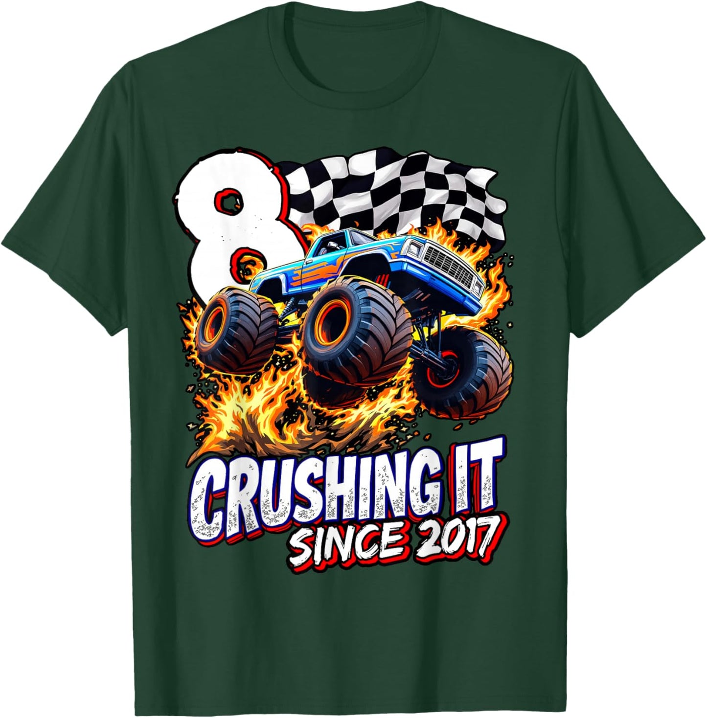 Birthday Monster Truck 8 year Old Boys 8th Party Born 2017 T-Shirt - T-Shirt | Forest