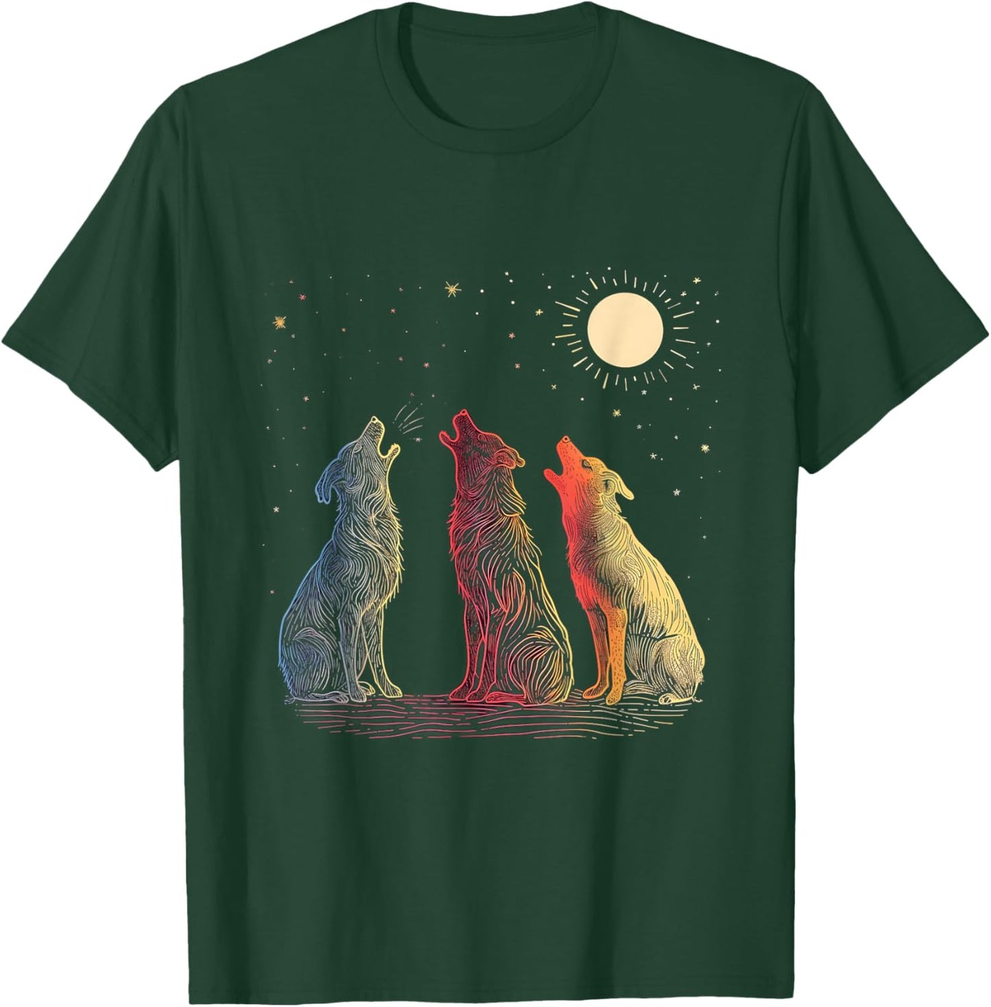Dog Howling At The Moon Parody 3 Wolf Moon Wildlife Men Women Kids T-Shirt - T-Shirt | Forest