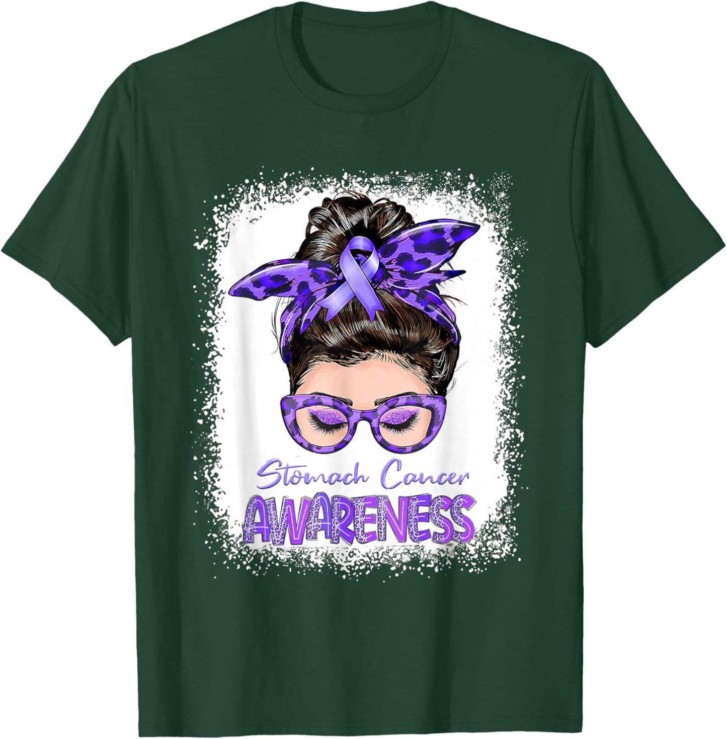 Messy Bun Periwinkle Ribbon Stomach Cancer Awareness T-Shirt - T-Shirt | Forest