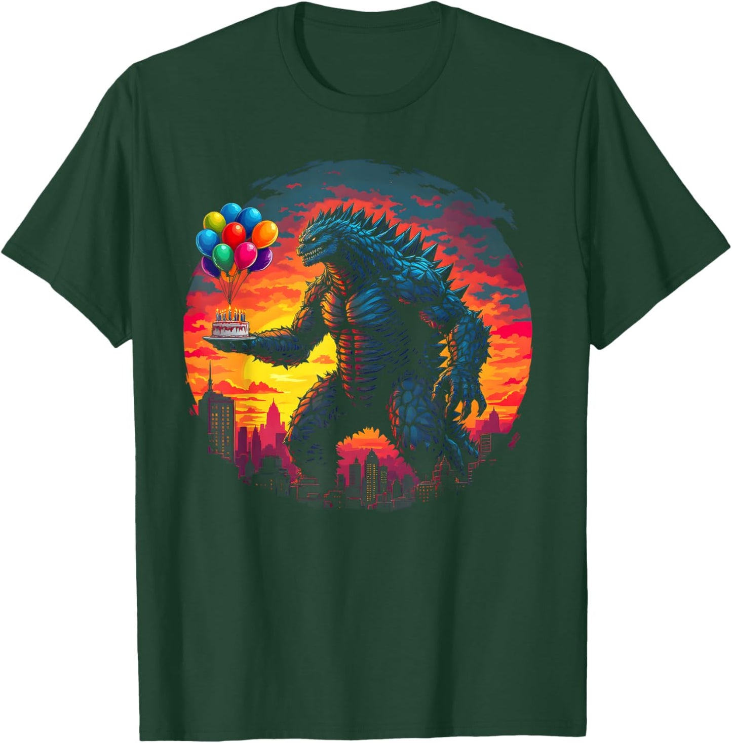 Kaiju Balloon And Cake Funny Japanese Monster Lover Birthday T-Shirt - T-Shirt | Forest