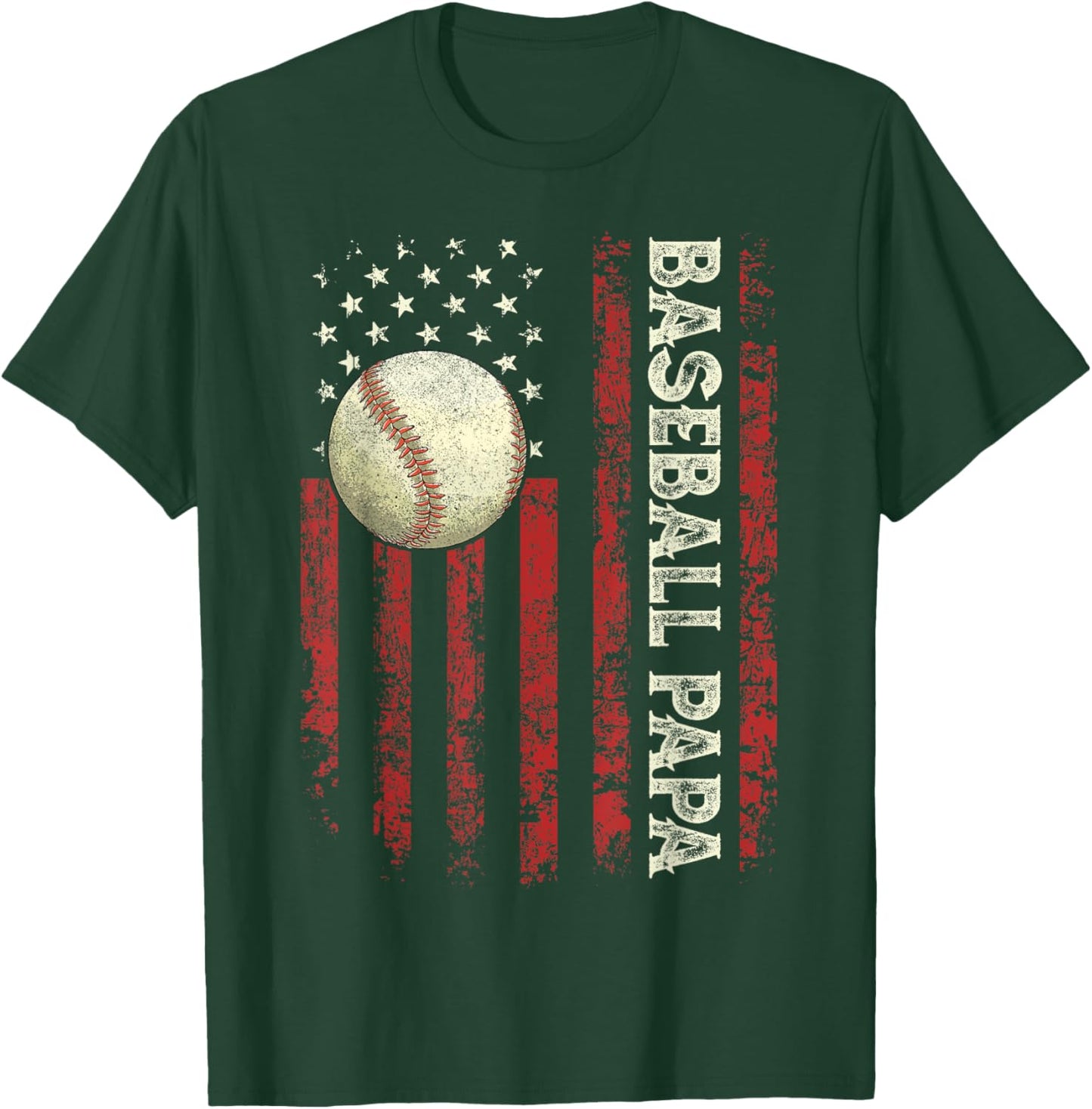 Father's Day Baseball Papa USA Flag Gifts Dad Men Baseball T-Shirt - T-Shirt | Forest