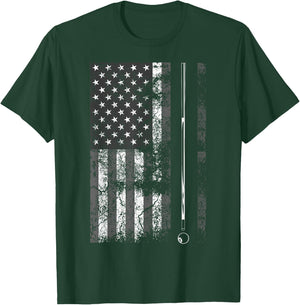 American Flag Billiard Stick Cute Table Game Funny USA Gift T-Shirt - T-Shirt | Forest