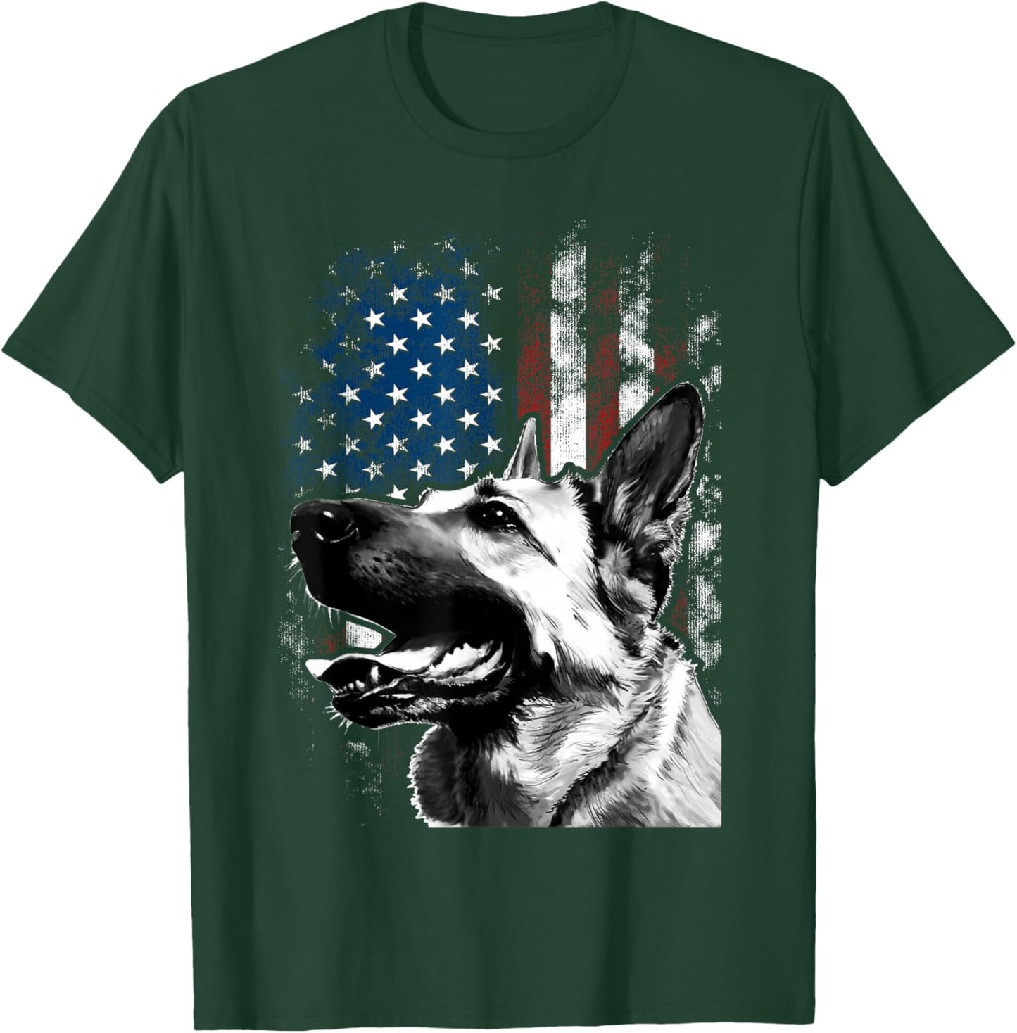 Vintage Patriotic German Shepherd American Flag 4th Of July T-Shirt - T-Shirt | Forest
