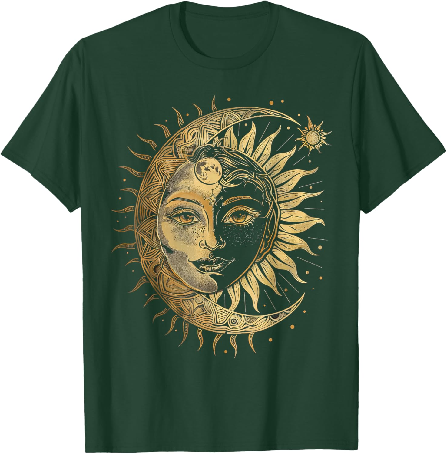 Mystic Sun and Moon Woman Mystical Flowers Aesthetic T-Shirt - T-Shirt | Forest