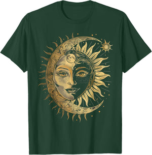 Mystic Sun and Moon Woman Mystical Flowers Aesthetic T-Shirt - T-Shirt | Forest