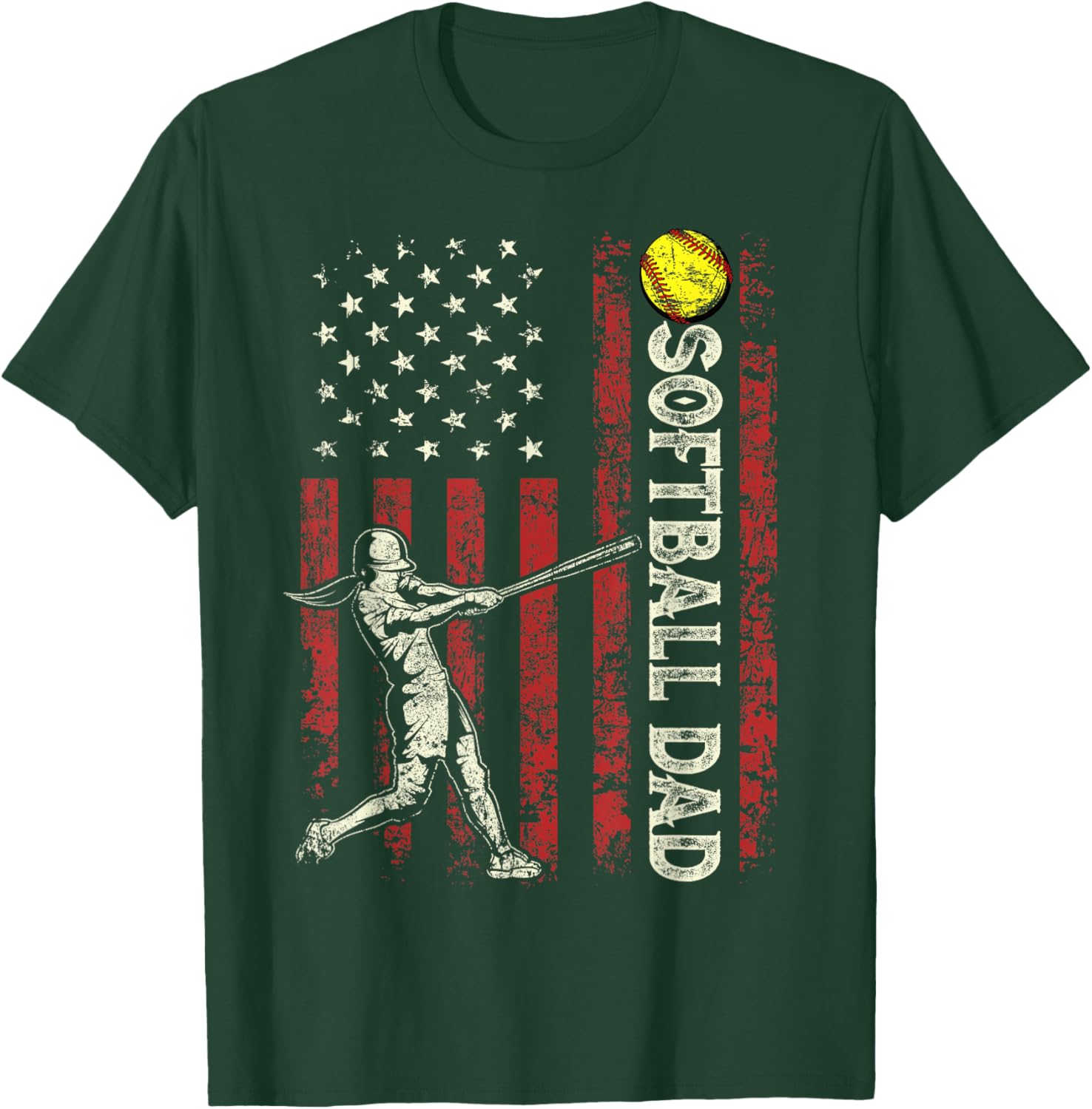 Softball Dad US Flag Gifts for Dad Men Patriotic Fathers Day T-Shirt - T-Shirt | Forest