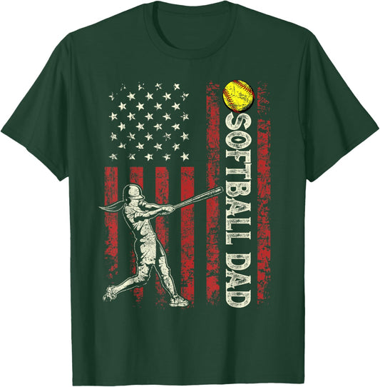 Softball Dad US Flag Gifts for Dad Men Patriotic Fathers Day T-Shirt - T-Shirt | Forest