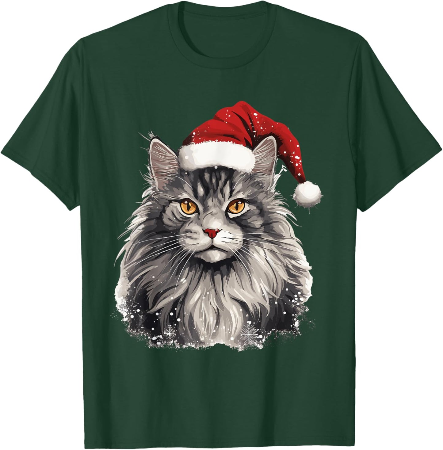 Maine Coon Cat Breed Pet with a Christmas Hat T-Shirt - T-Shirt | Forest