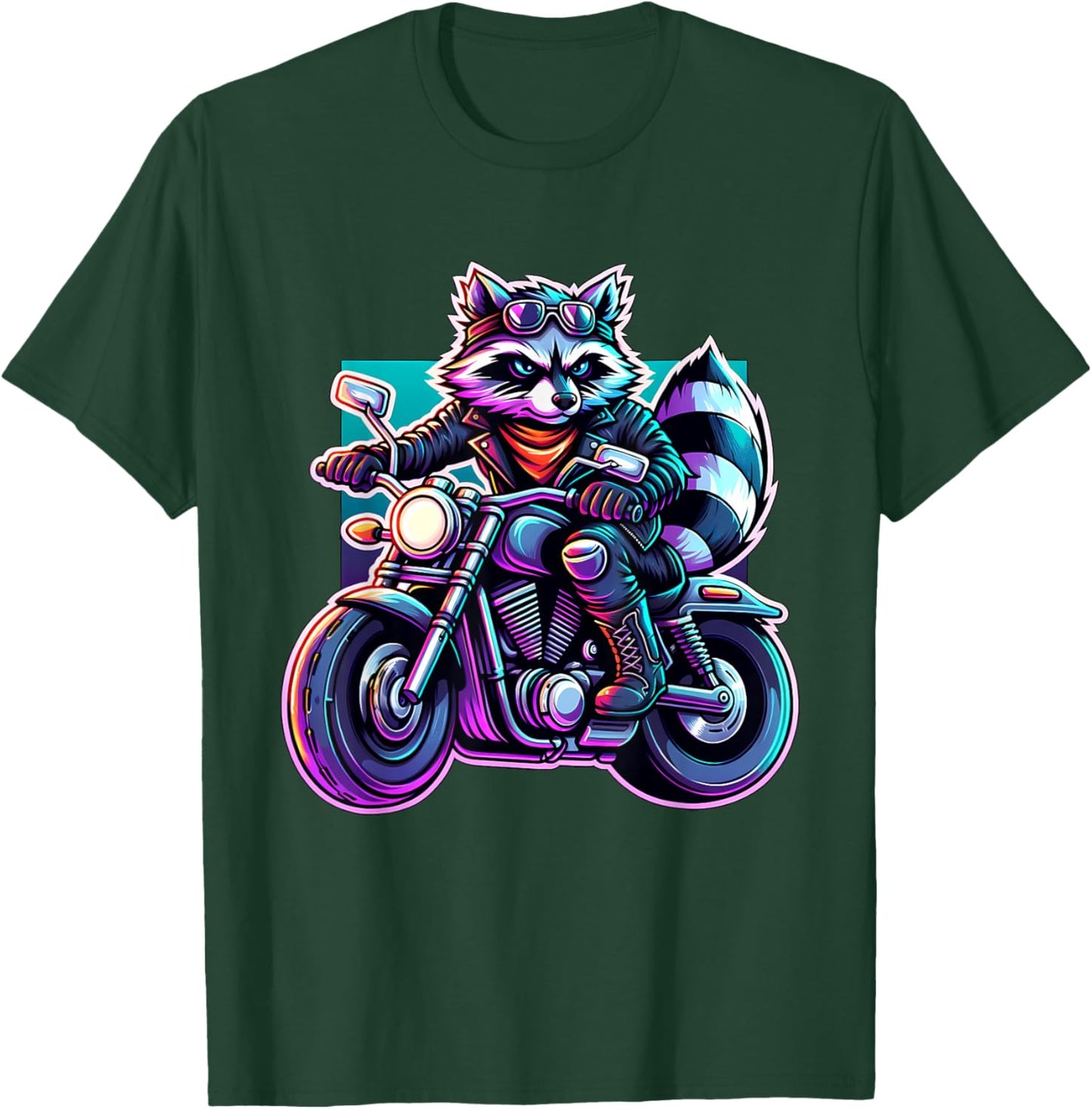 Biker Racoon Riding Motorbike T-Shirt - T-Shirt | Forest