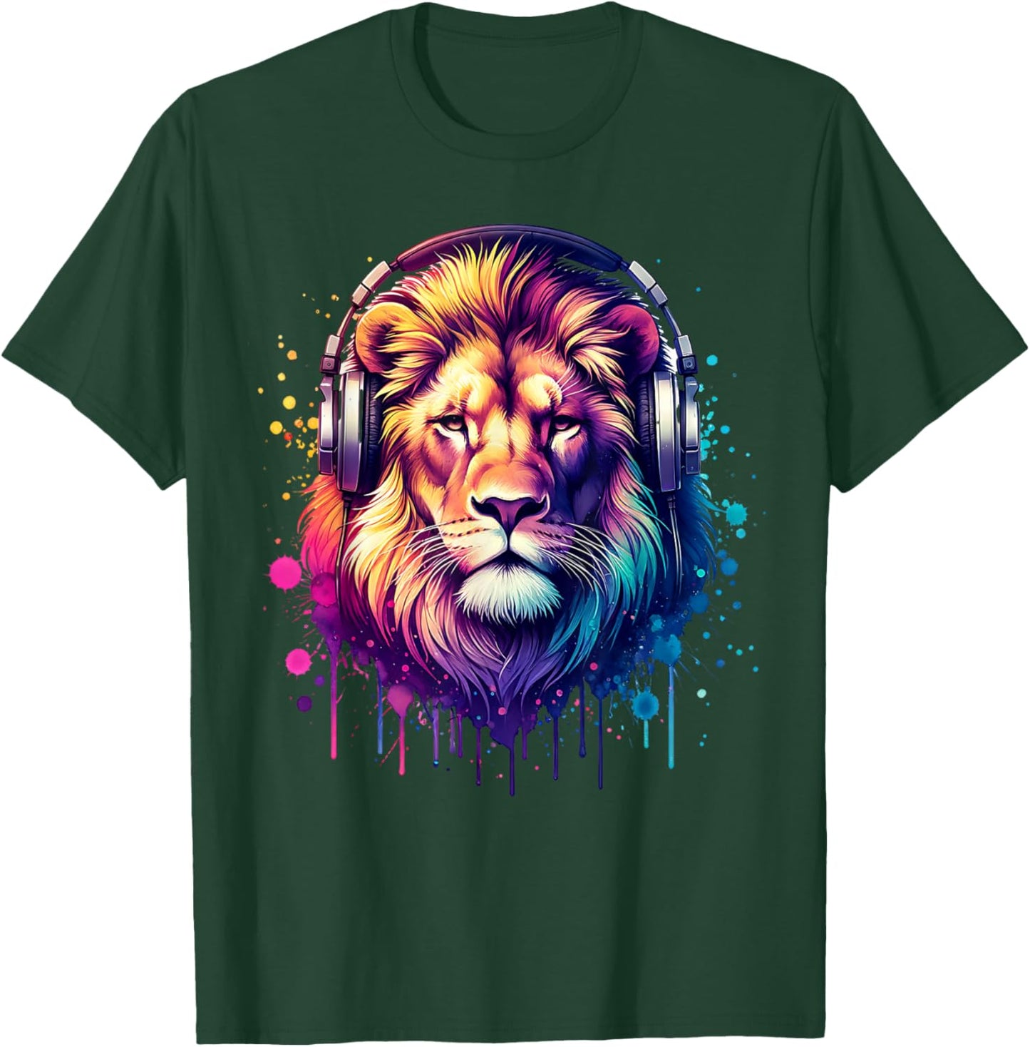 Lion With Headphones T-Shirt - T-Shirt | Forest