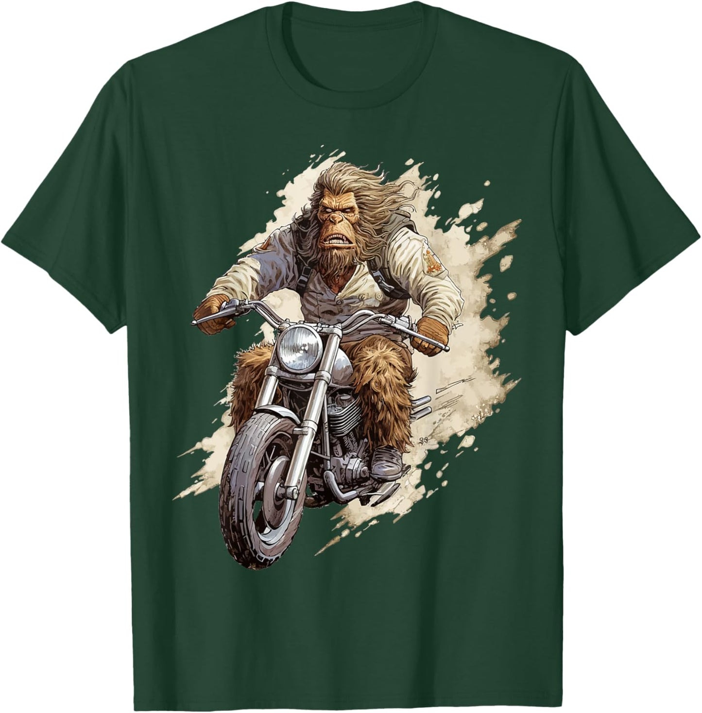 Bigfoot Biker Funny Sasquatch Bigfoot Riding A Motorcycle T-Shirt - T-Shirt | Forest