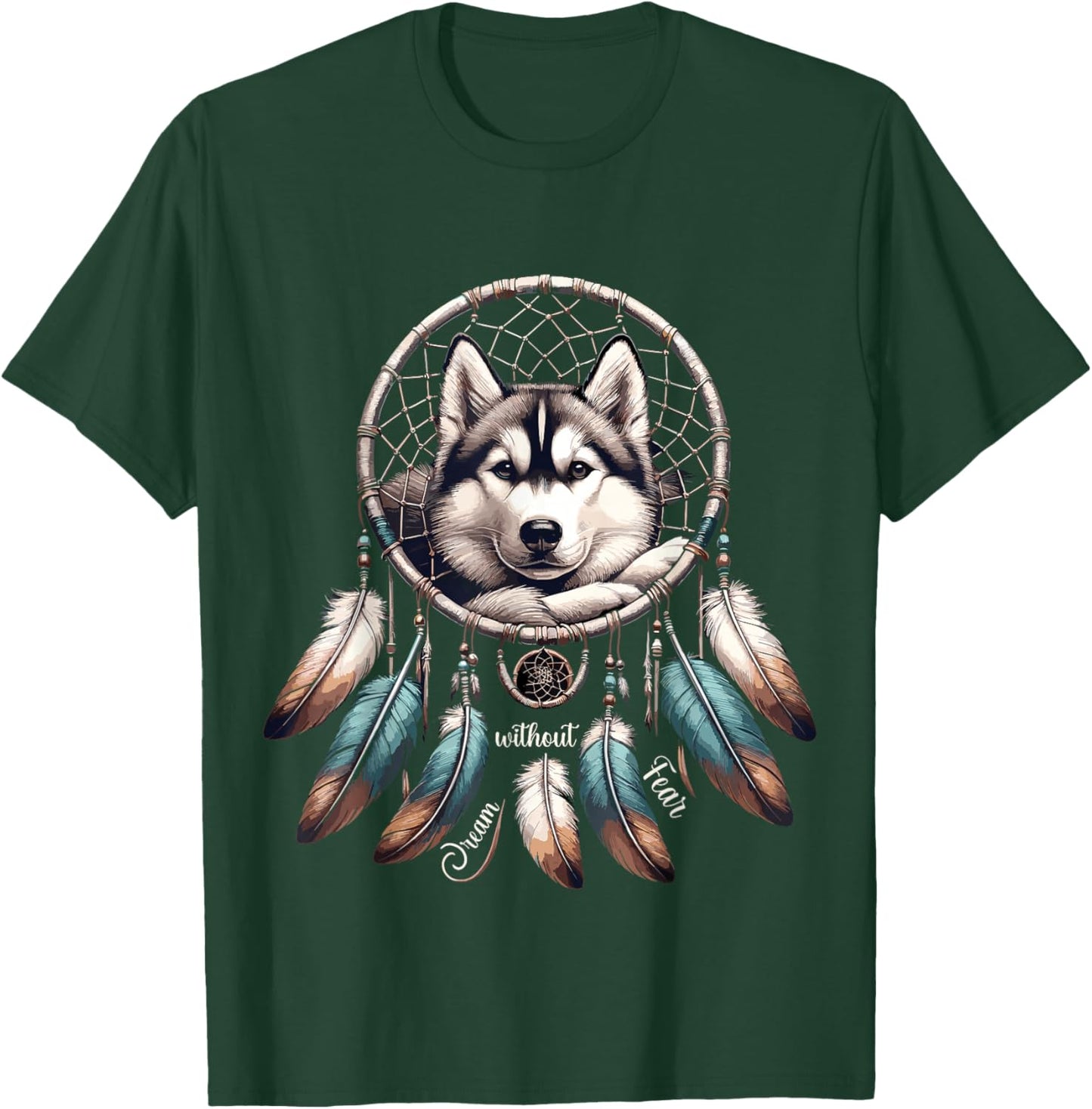 Dream Without Fear Wolf Dreamcatcher T-Shirt - T-Shirt | Forest