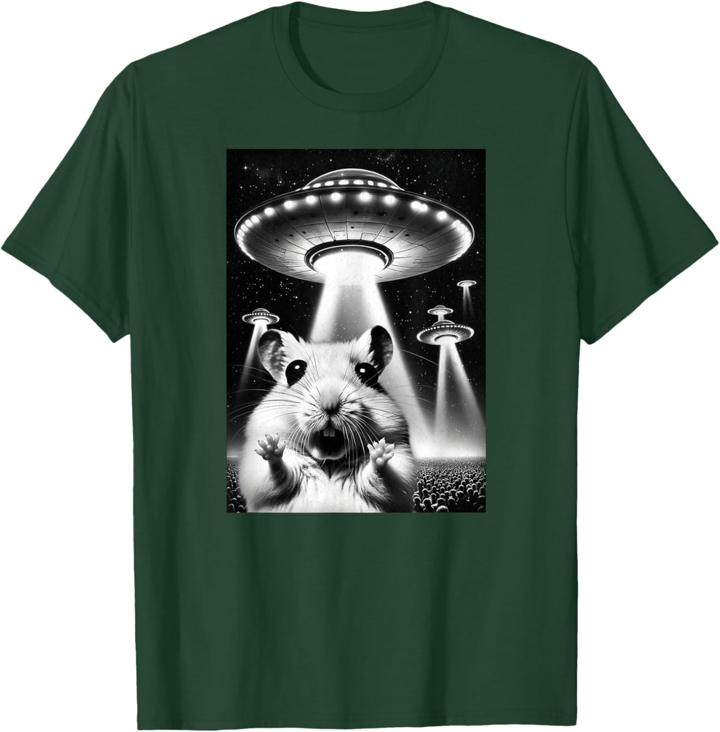 Hamster UFO | Funny Invasion Meme Alien Hamster UFO Selfie T-Shirt - T-Shirt | Forest