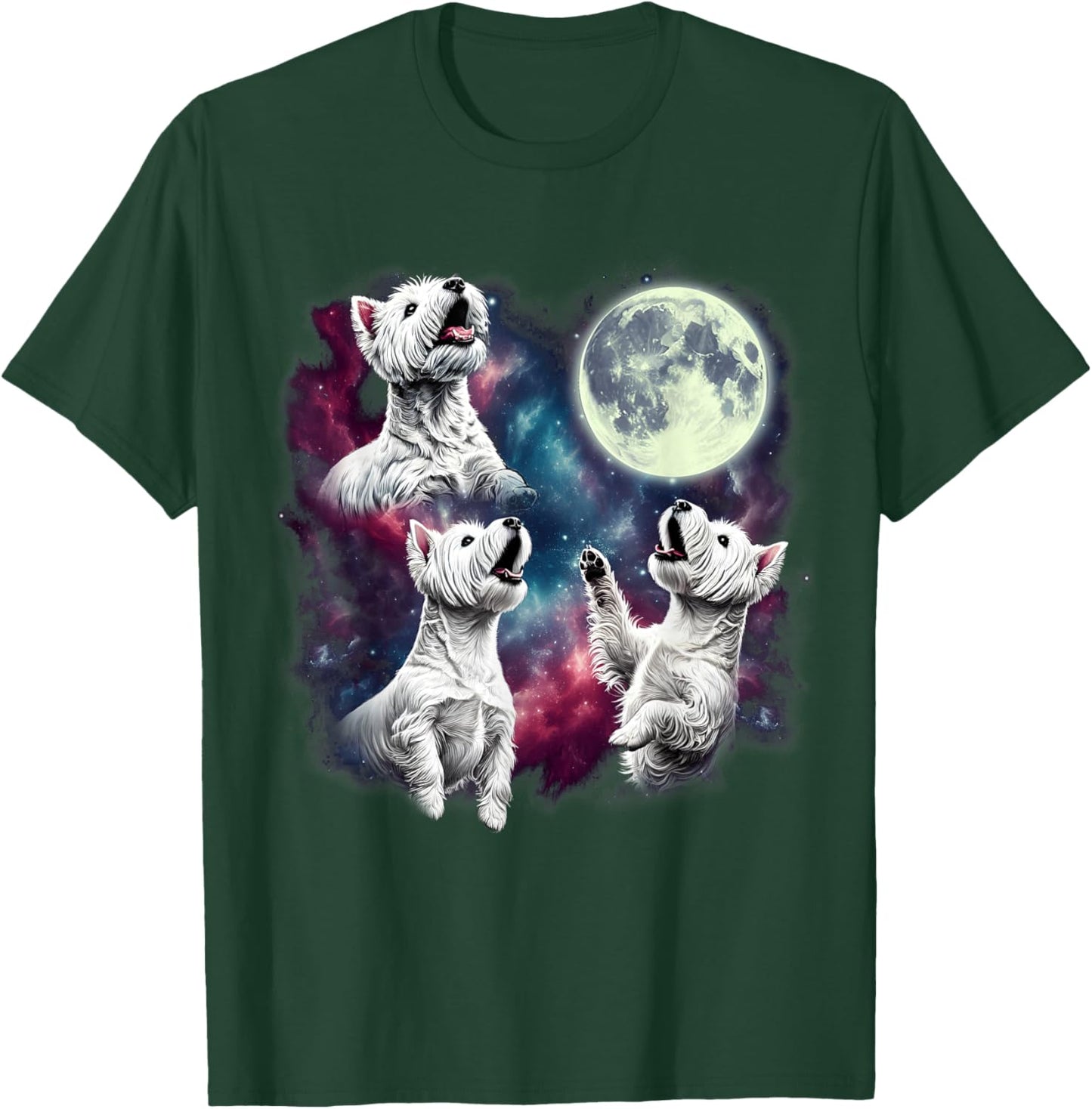 Three West Highland White Terriers Howling at Moon Funny T-Shirt - T-Shirt | Forest