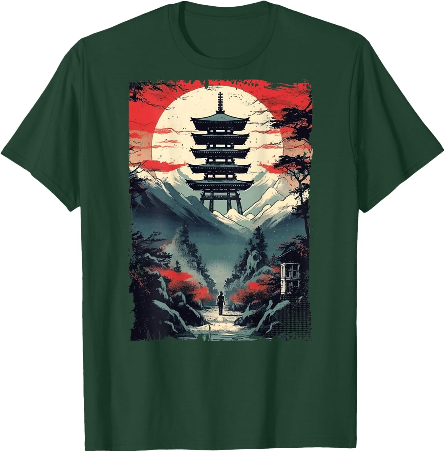 Japanese men walking Woodblock Art Spiritual (ART BACK) T-Shirt - T-Shirt | Forest