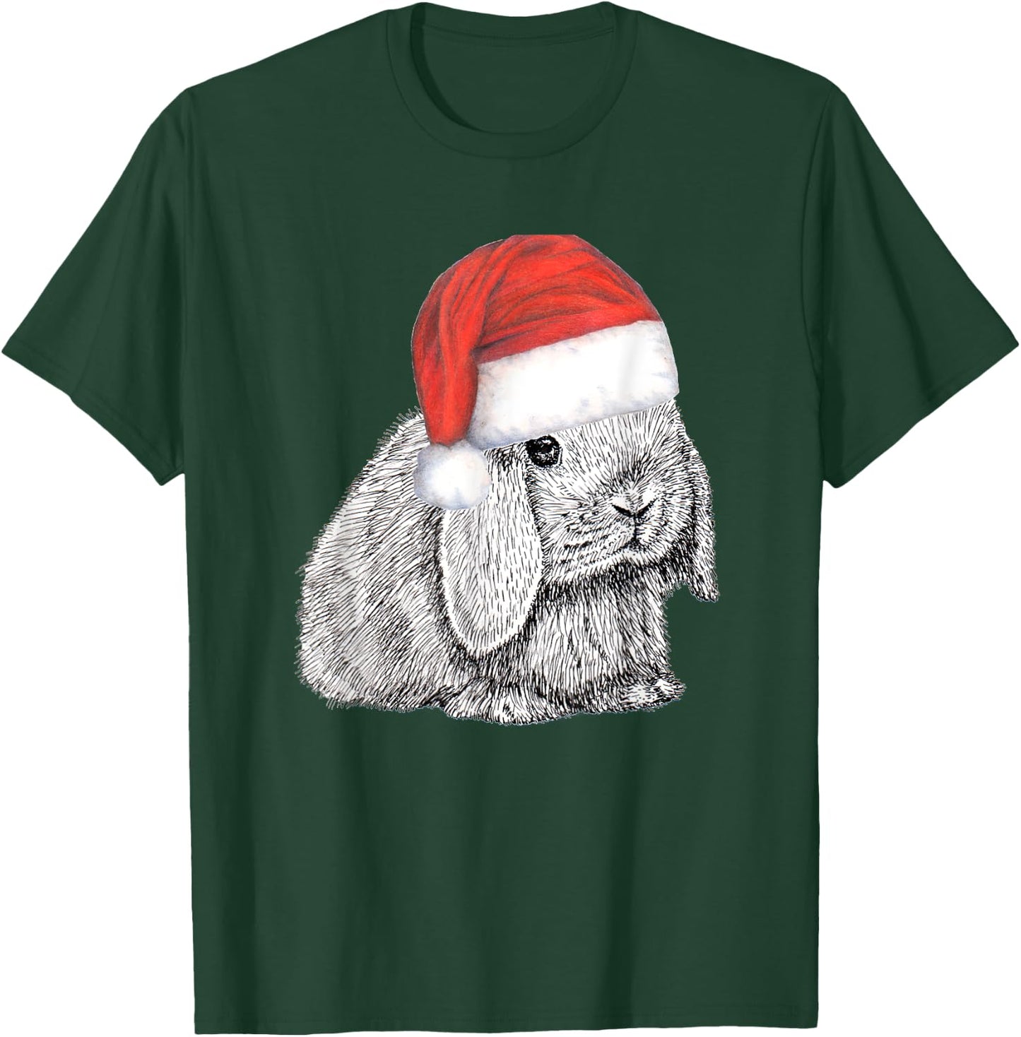 Dwarf Lop Eared Bunny Rabbit In Santa Claus Christmas Hat T-Shirt - T-Shirt | Forest