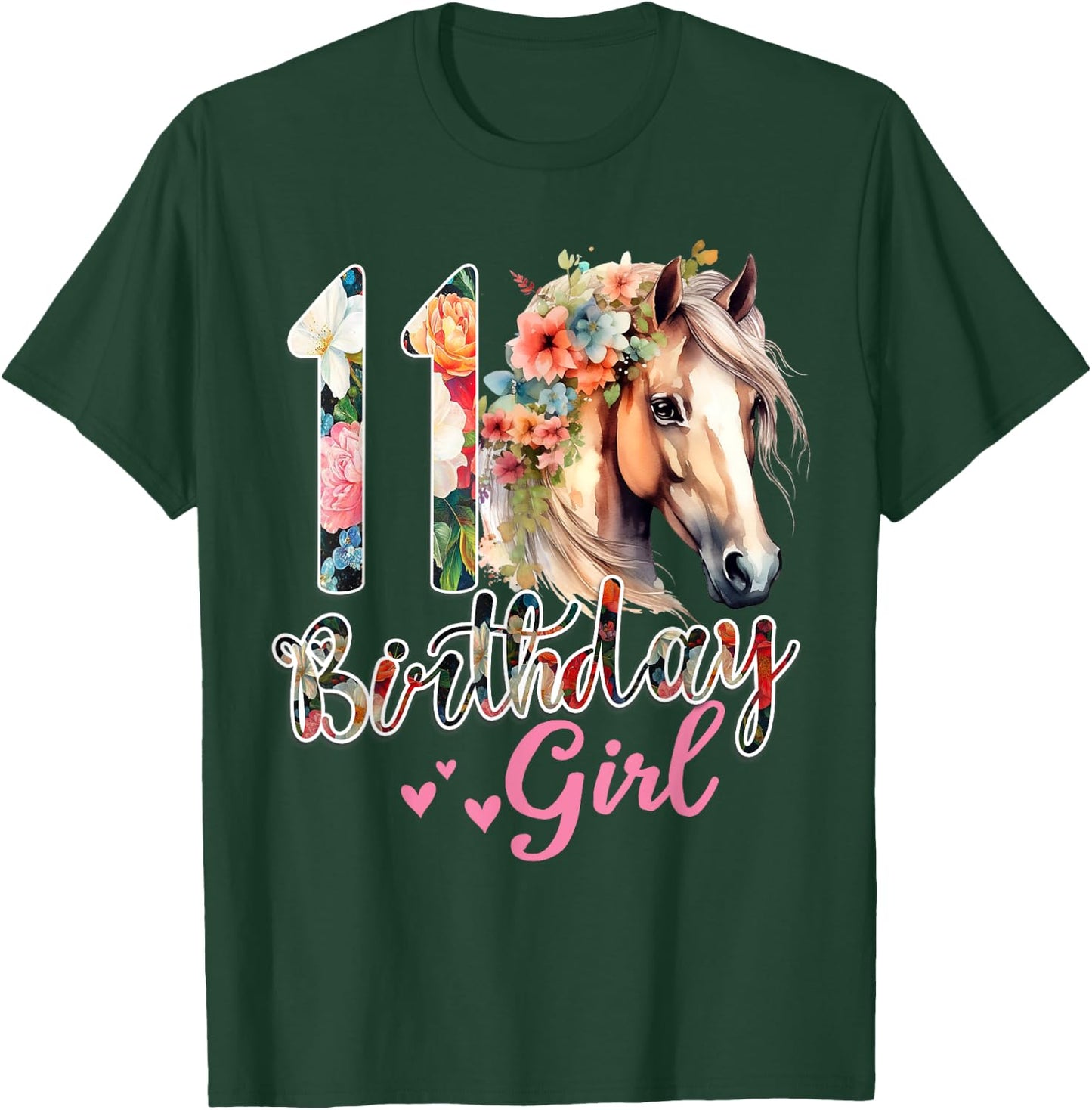 11th Birthday Horse 11 Years Old Birthday Girl T-Shirt - T-Shirt | Forest
