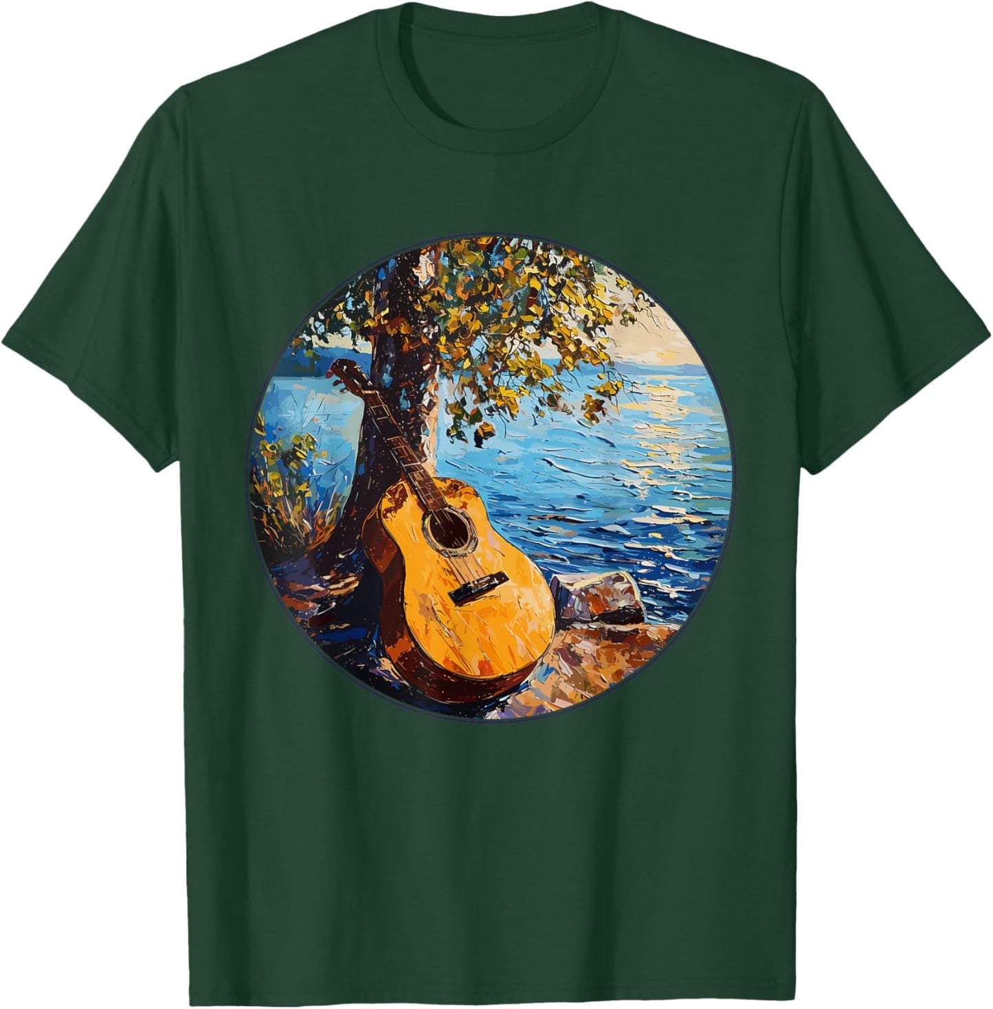 Acoustic Guitar By The Lake Guitarist T-Shirt - T-Shirt | Forest