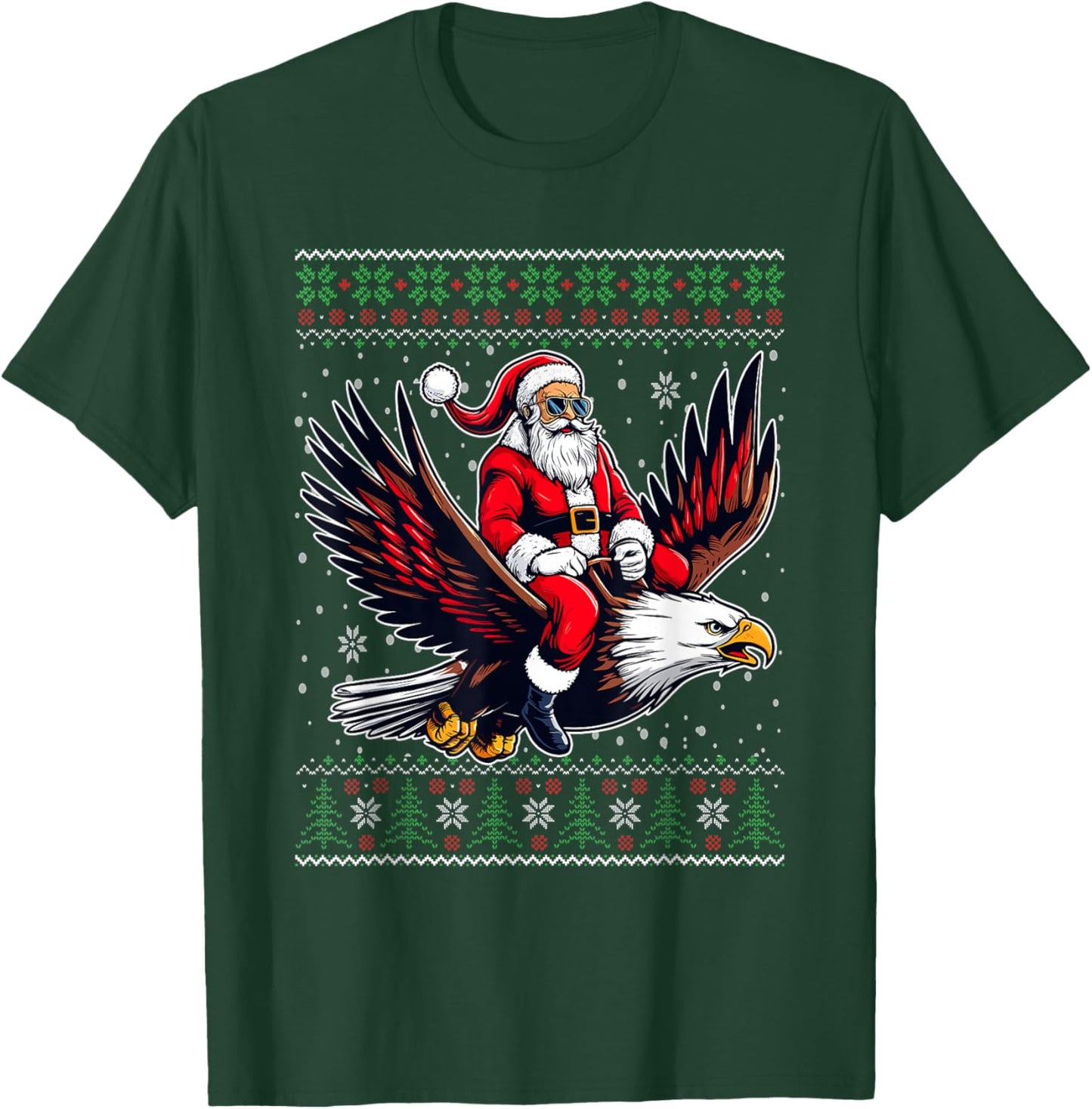 Christmas Santa Riding Eagle Ugly Christmas Sweater T-Shirt - T-Shirt | Forest