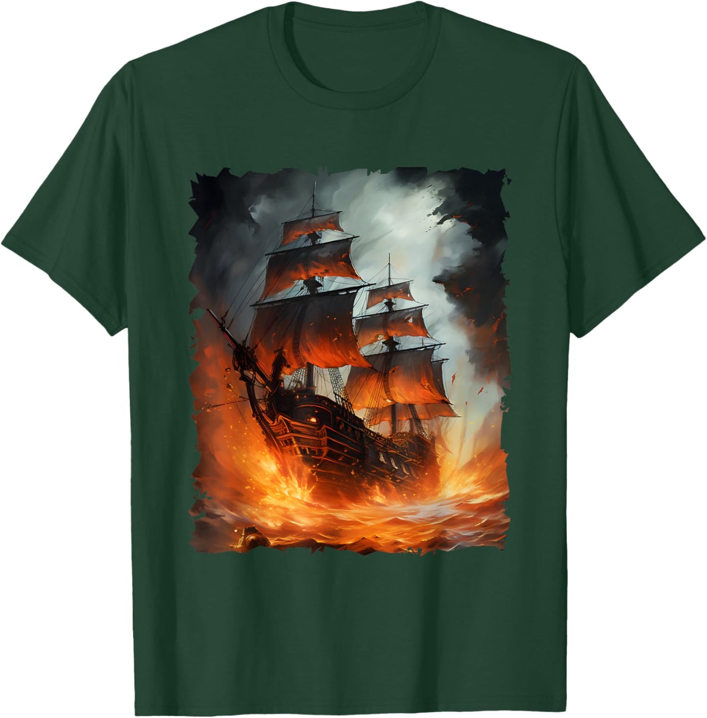 Colorful Pirate Ship Sailing Storm Ship Sails T-Shirt - T-Shirt | Forest