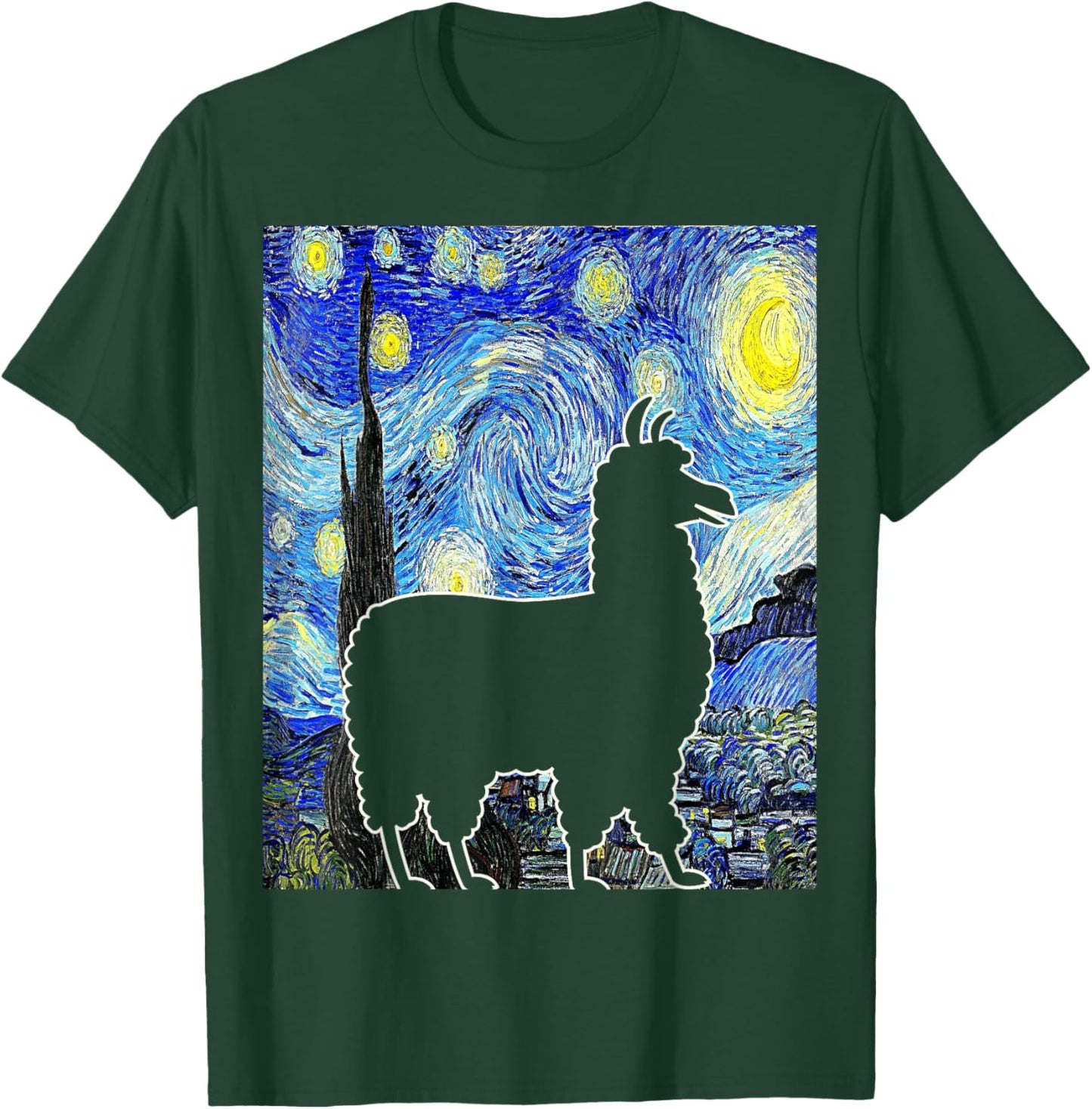 Llama Starry Night Alpaca Van Gogh Llama Painting T-Shirt - T-Shirt | Forest
