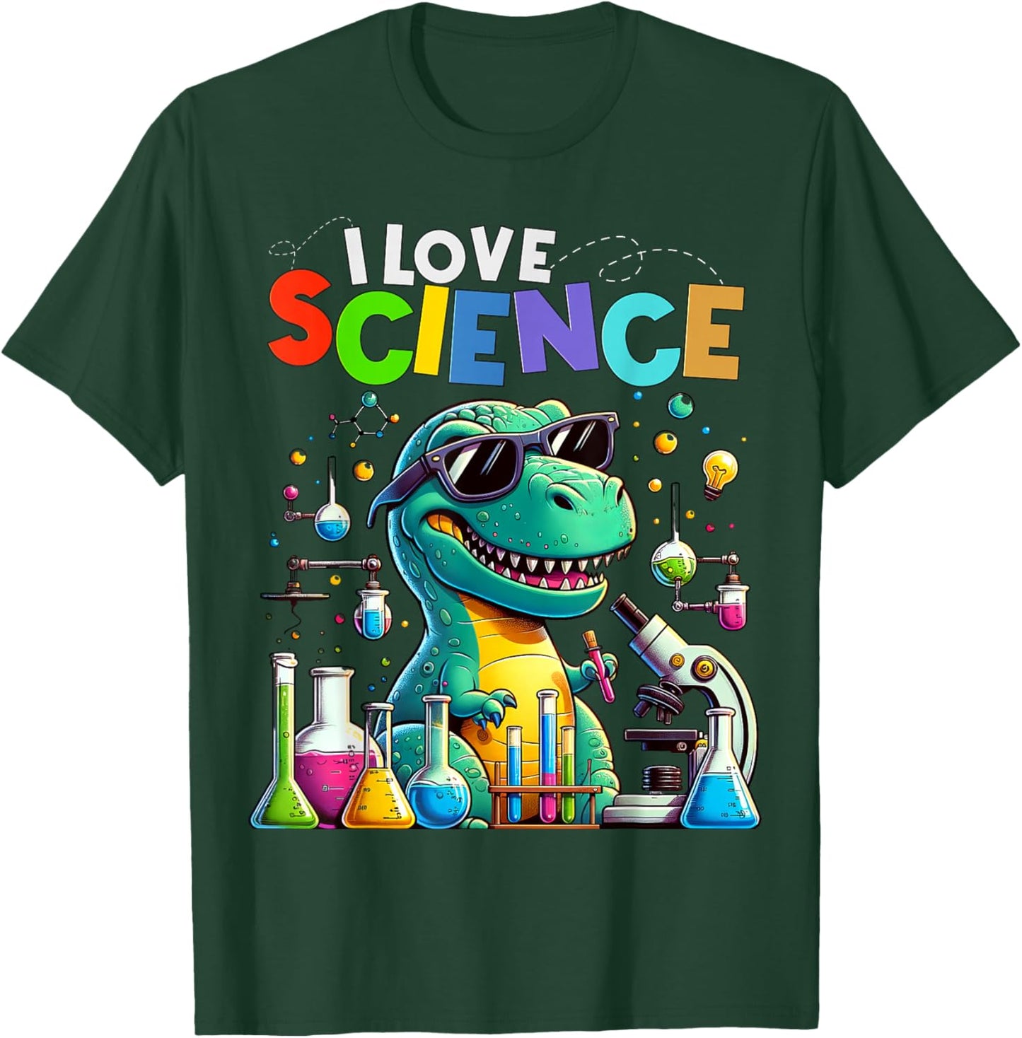 I Love Science Dinosaur T-rex Funny Kids Chemistry T-Shirt - T-Shirt | Forest