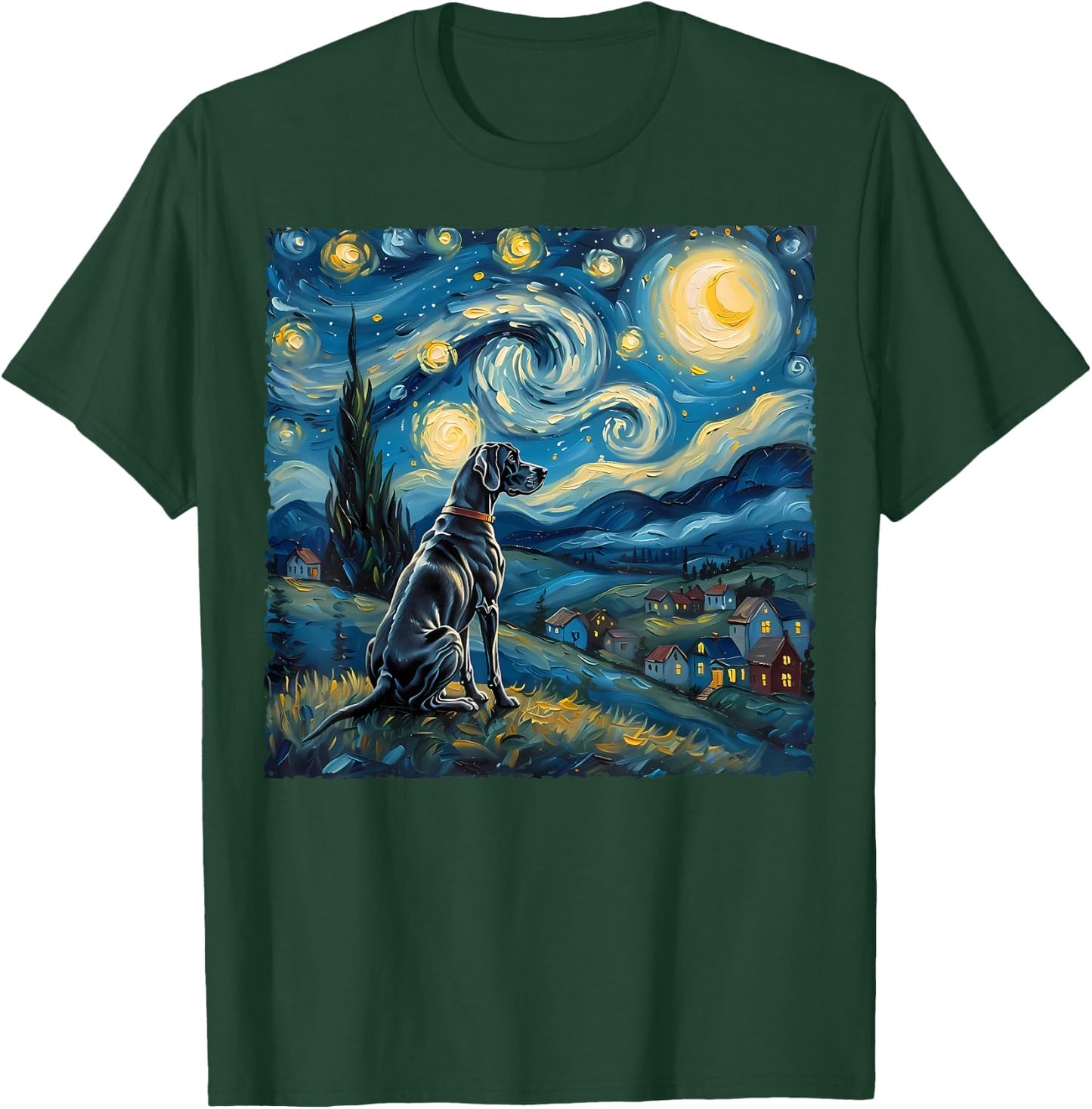 Great Dane Dog Lovers Starry Night Van Gogh Style Painting Women Girls Kids T-Shirt - T-Shirt | Forest