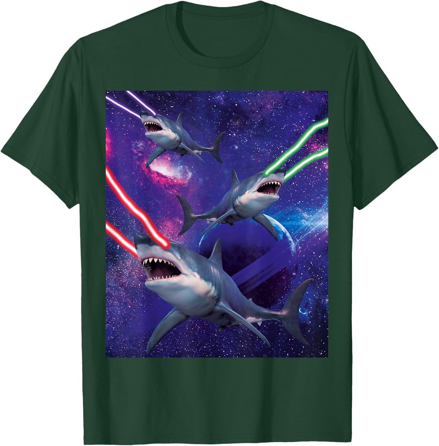Galactic Space Sharks Attack With Lasers Funny Shark T-Shirt - T-Shirt | Forest
