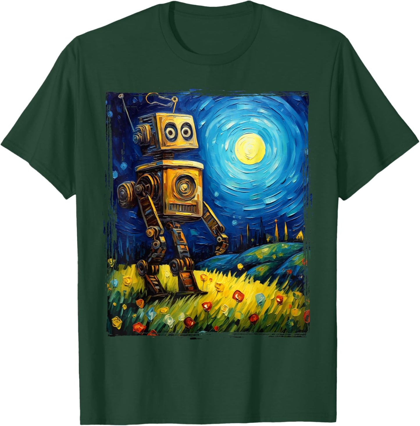 Vintage Robot Art Van Gogh Toy Robot Builder Robotics T-Shirt - T-Shirt | Forest