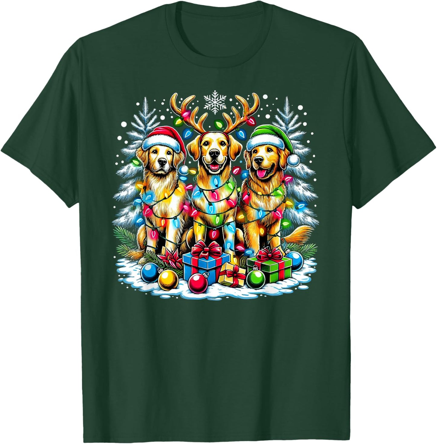 Golden Retriever Funny Christmas Dogs Santa Claus Hat Xmas T-Shirt - T-Shirt | Forest