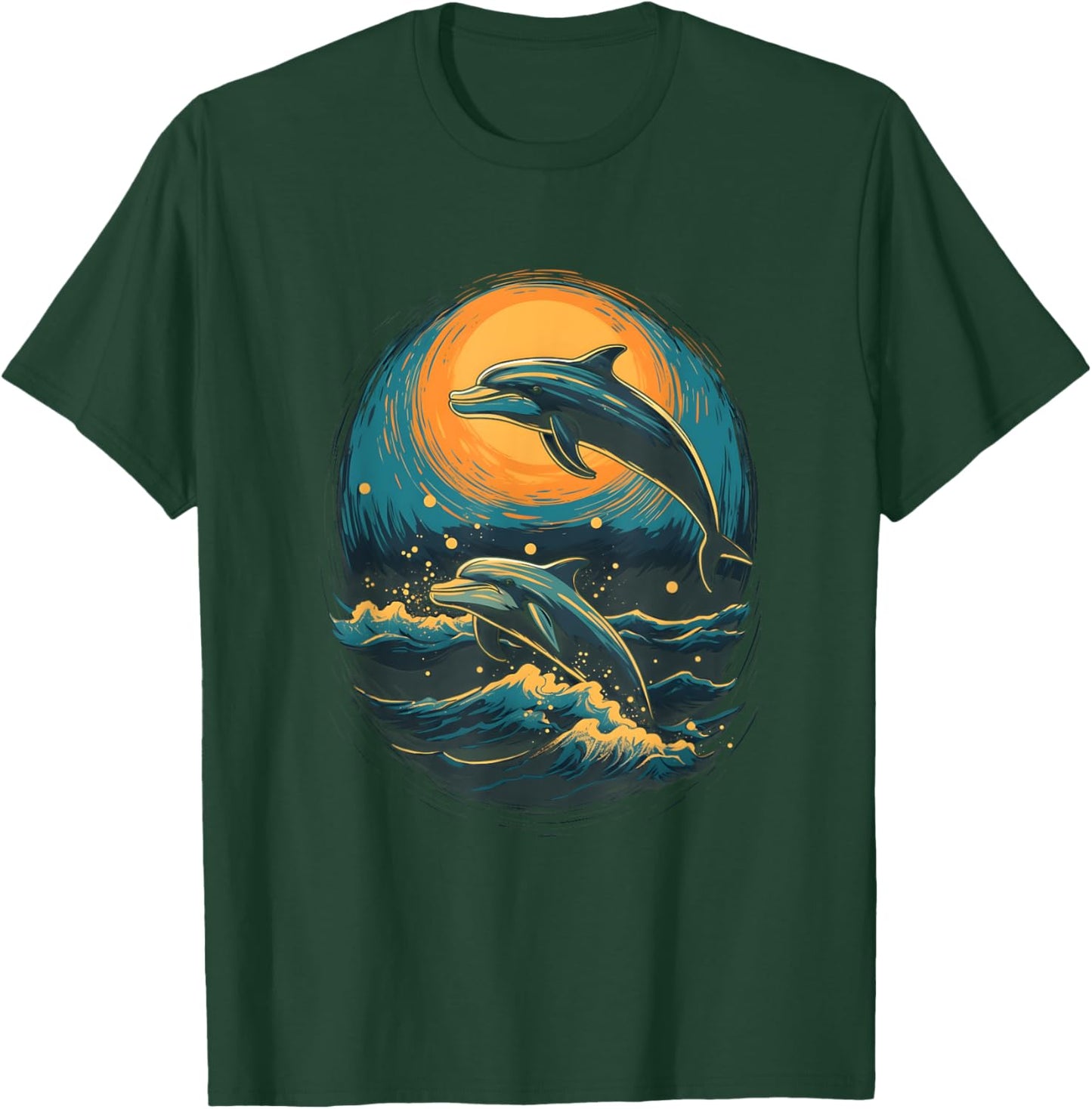 Dolphins At The Moon Parody 3 Dolphin Moon Ocean Life T-Shirt - T-Shirt | Forest