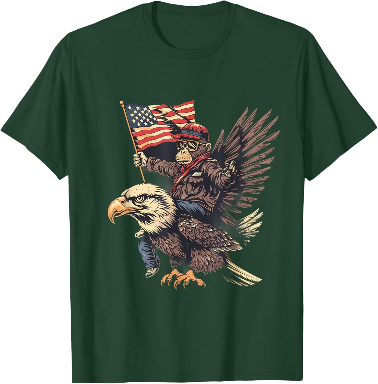 Funny Monkey Bald Eagle USA American Flag Fourth Of July Kids Men T-Shirt - T-Shirt | Forest