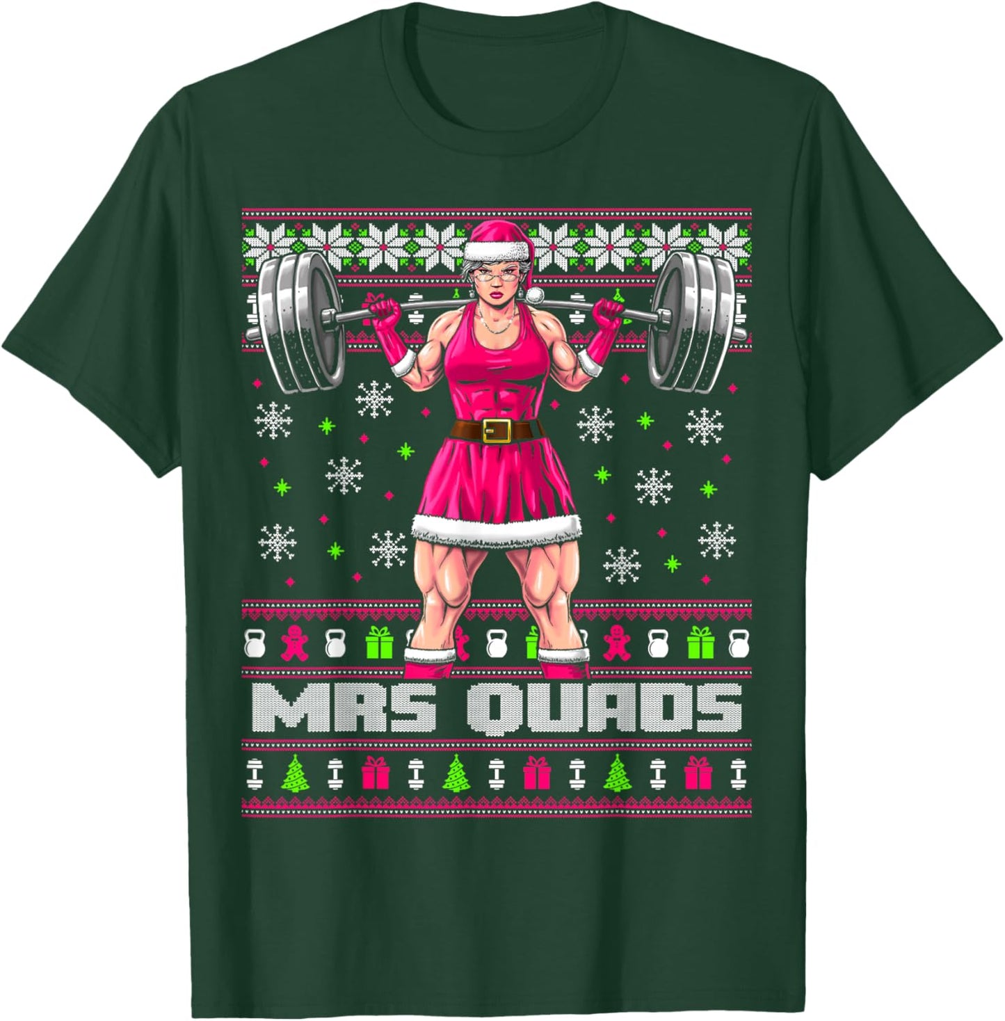 Mrs. Quads Funny Gym Ugly Christmas Sweater Women Cute Pink T-Shirt - T-Shirt | Forest