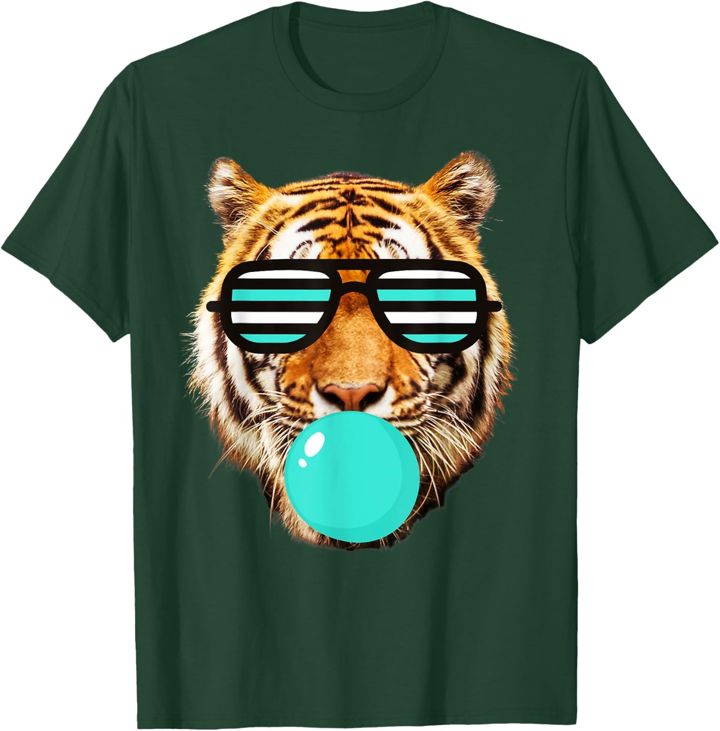 Turquoise bubble Gum tiger Stripe Cute Tiger with Sunglasses T-Shirt - T-Shirt | Forest