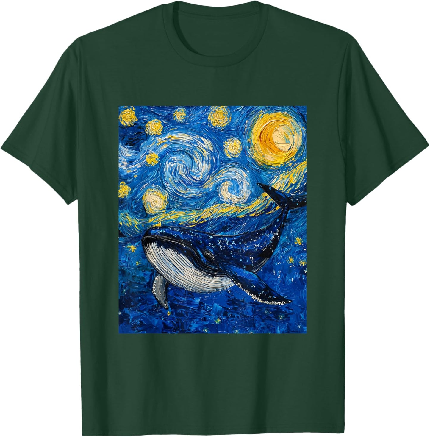 Whale Fish Van Gogh Style Starry Night Sea Graphic T-Shirt - T-Shirt | Forest