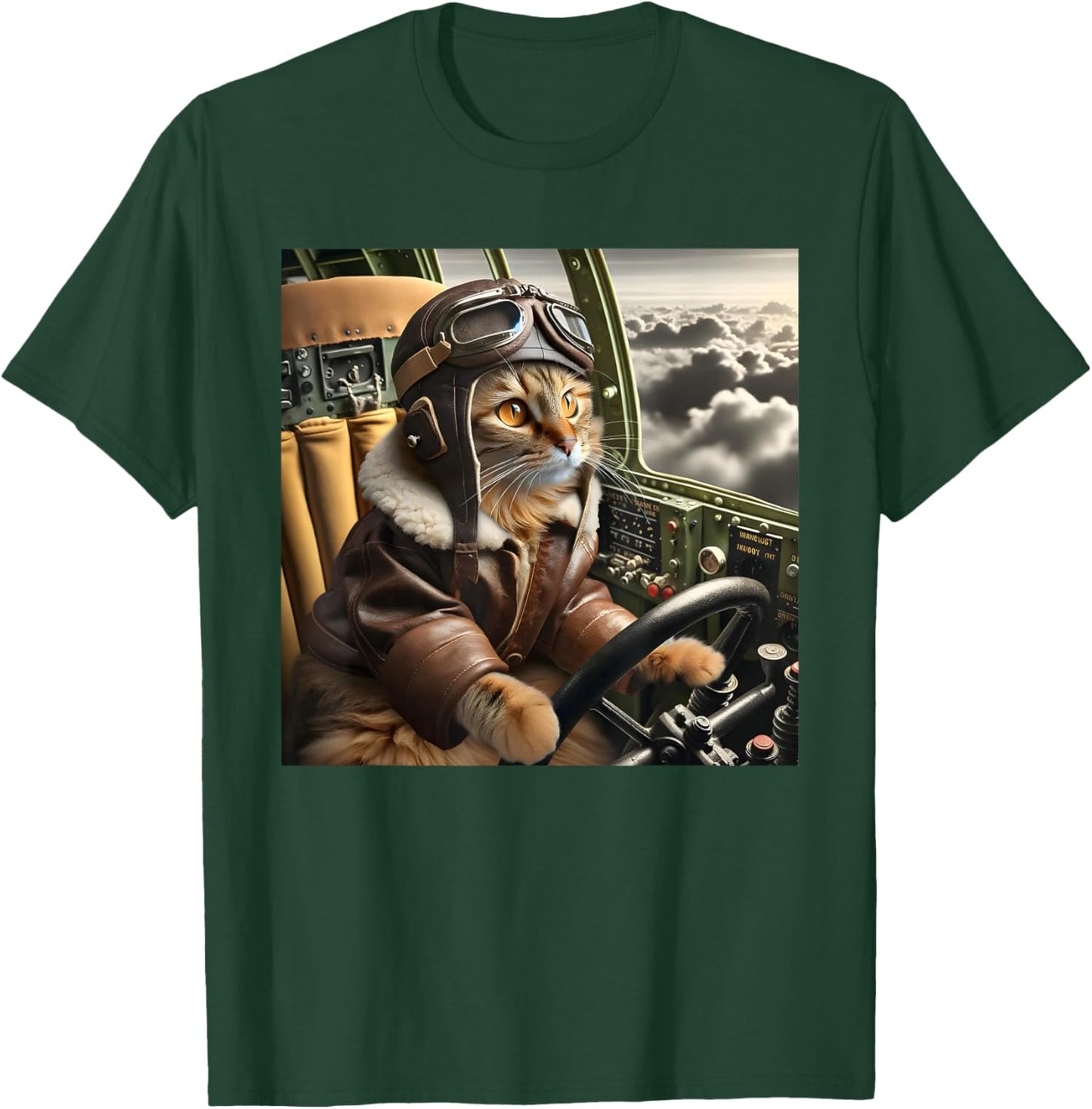 Vintage Cat Pilot - Cat pilots a cool fighter plane. T-Shirt - T-Shirt | Forest