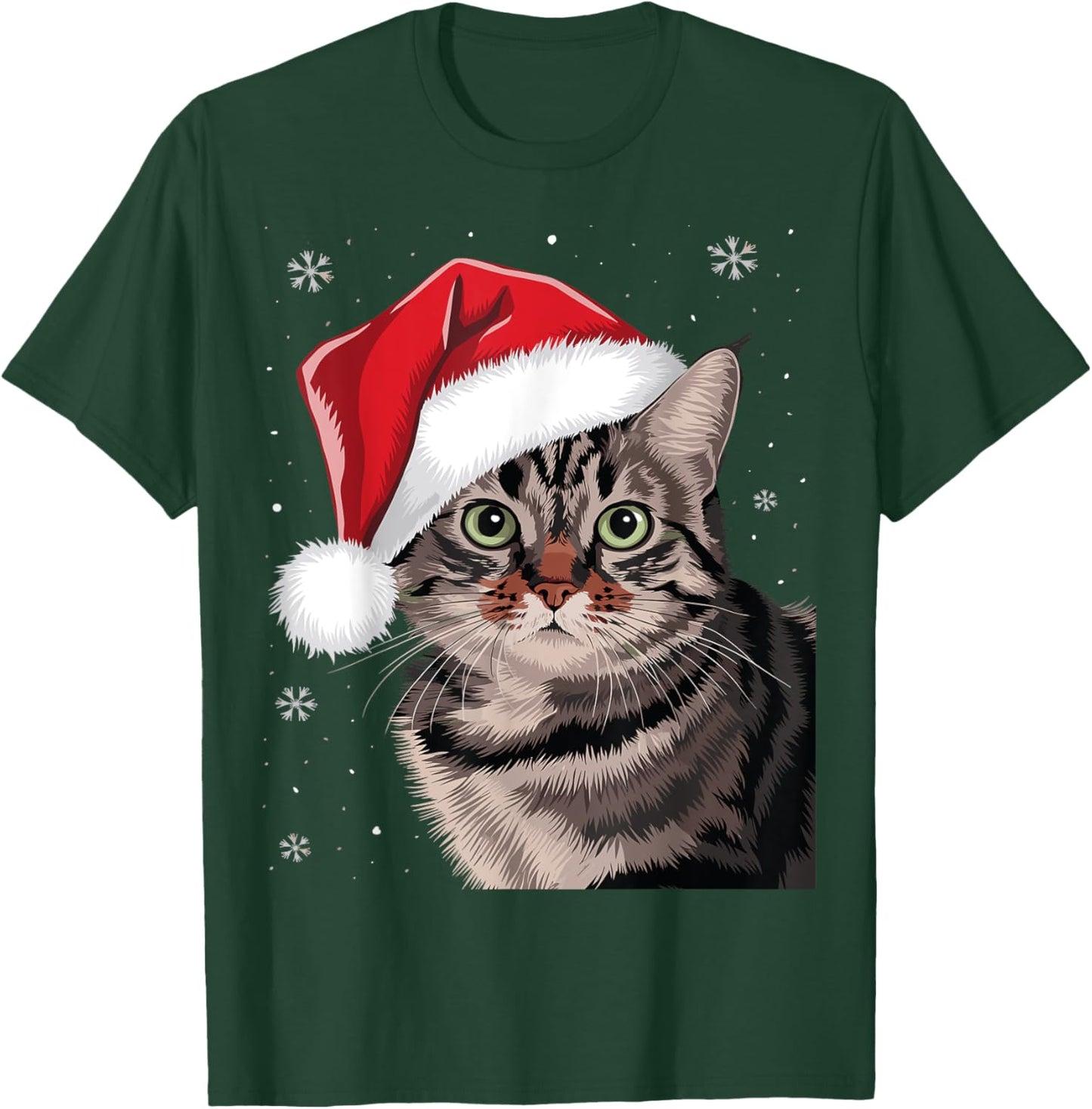 Festive Christmas Cat with Santa Hat T-Shirt - T-Shirt | Forest